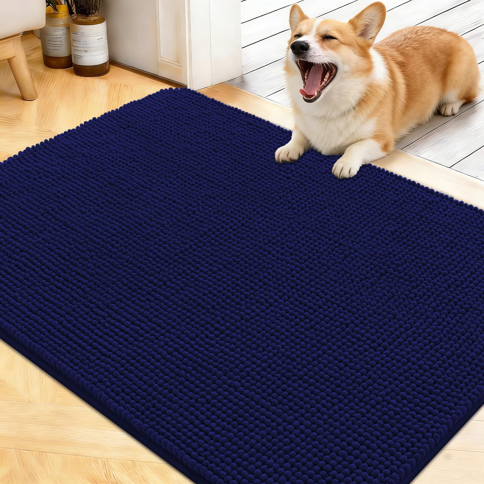 OLANLY Dog Door Mat for Muddy Paws 40x32, Absorbent Chenille Mud Doormat