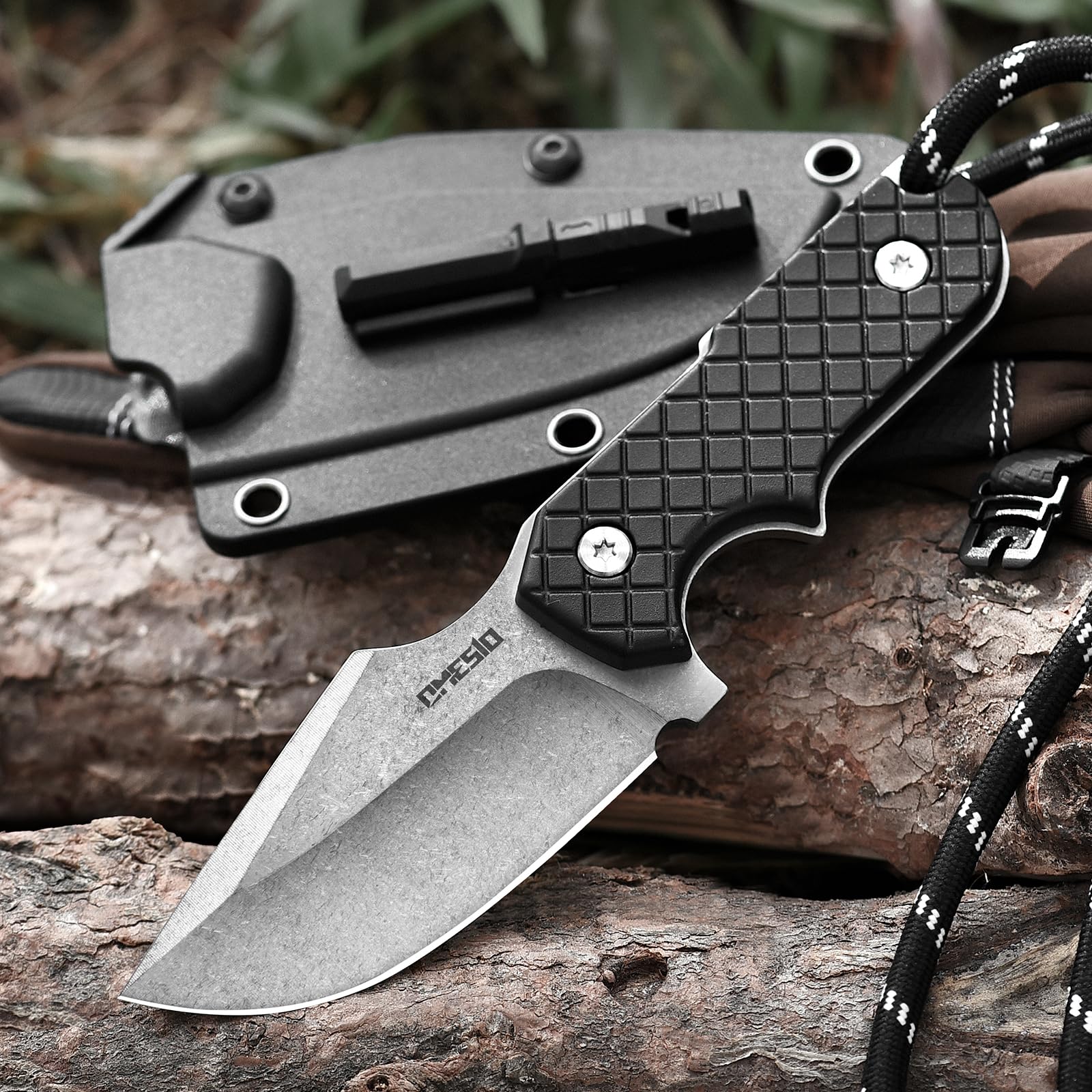 Omesio M-ZS21 Spanto Knife 5Cr13MoV Full Tang G10 Kydex | Nóż EDC ze stali 5Cr13MoV, ostrze Spanto, rękojeść PP, pochwa Kydex z linką paracord i akcesoriami outdoor