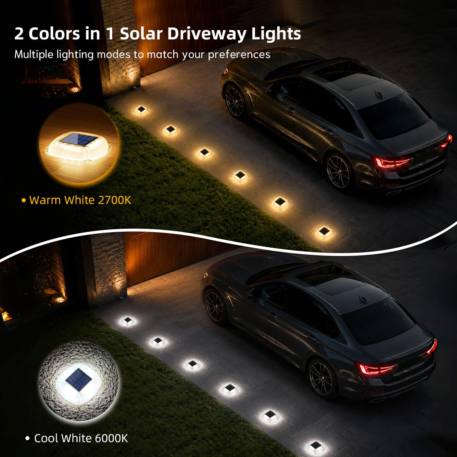 Lacasa Luci Solari da Giardino, 4 Pezzi Luce Solare Esterno Lampade Solari | 2 Colori Bianco/Bianco Caldo, IP66 Impermeabile, Auto On/Off, 50LM LED Luci per per Sentieri Passo Vialetto Scale Terra Prato