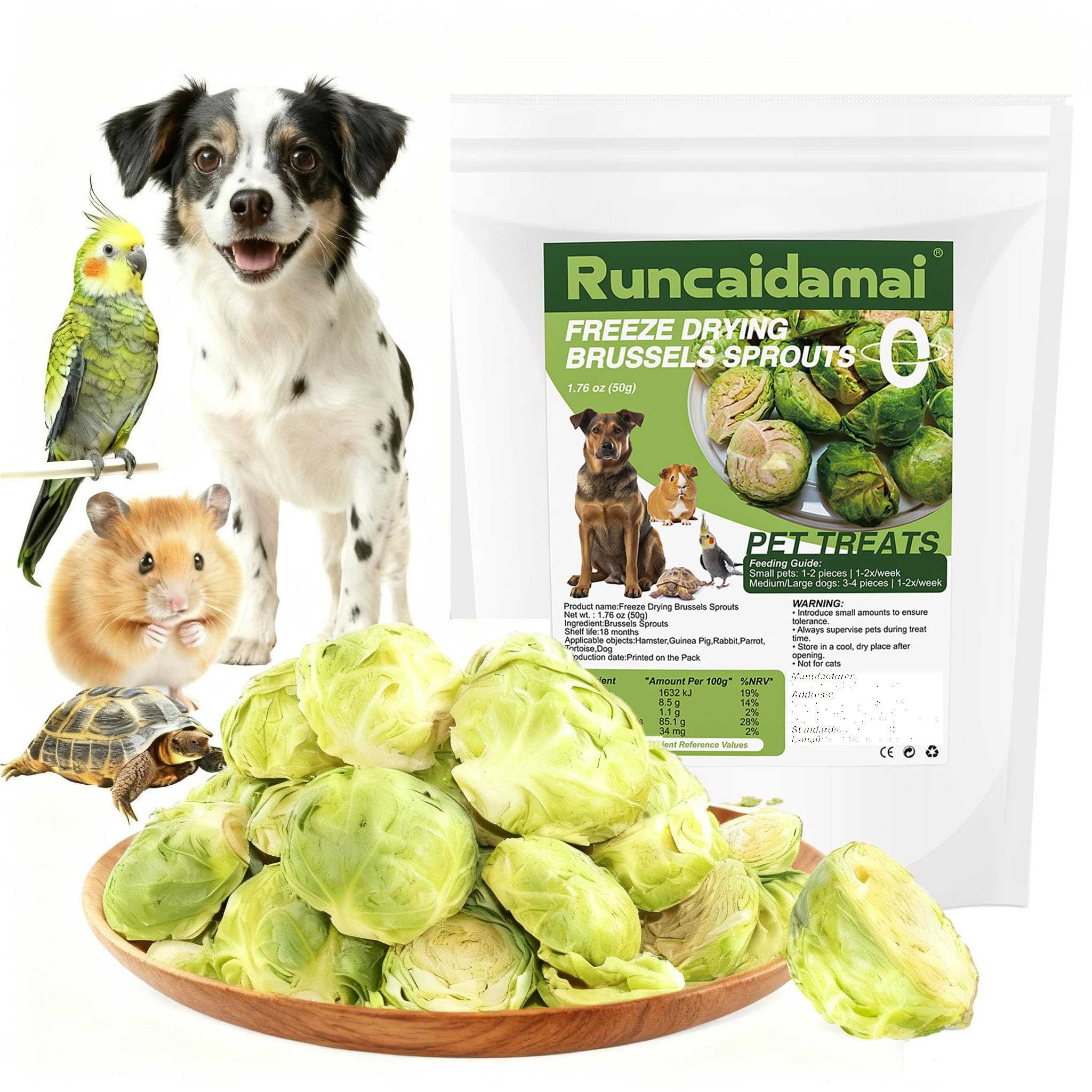 Cavoletti di Bruxelles Liofilizzati Naturali per Animali Domestici – Snack Monoingrediente, Ricco di Nutrienti e Basso in Calorie per Cani, Conigli, Uccelli, Tartarughe e Cavie 79g