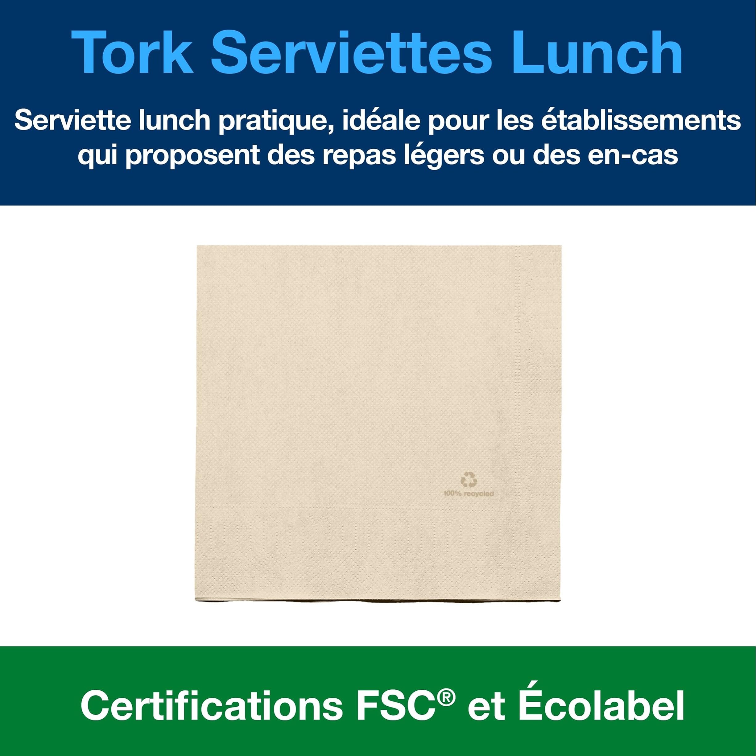 Tork Serviette Lunch naturel, 477350, 10 x 200 serviettes | pliage 1/4, 2 plis, 33 cm x 33 cm