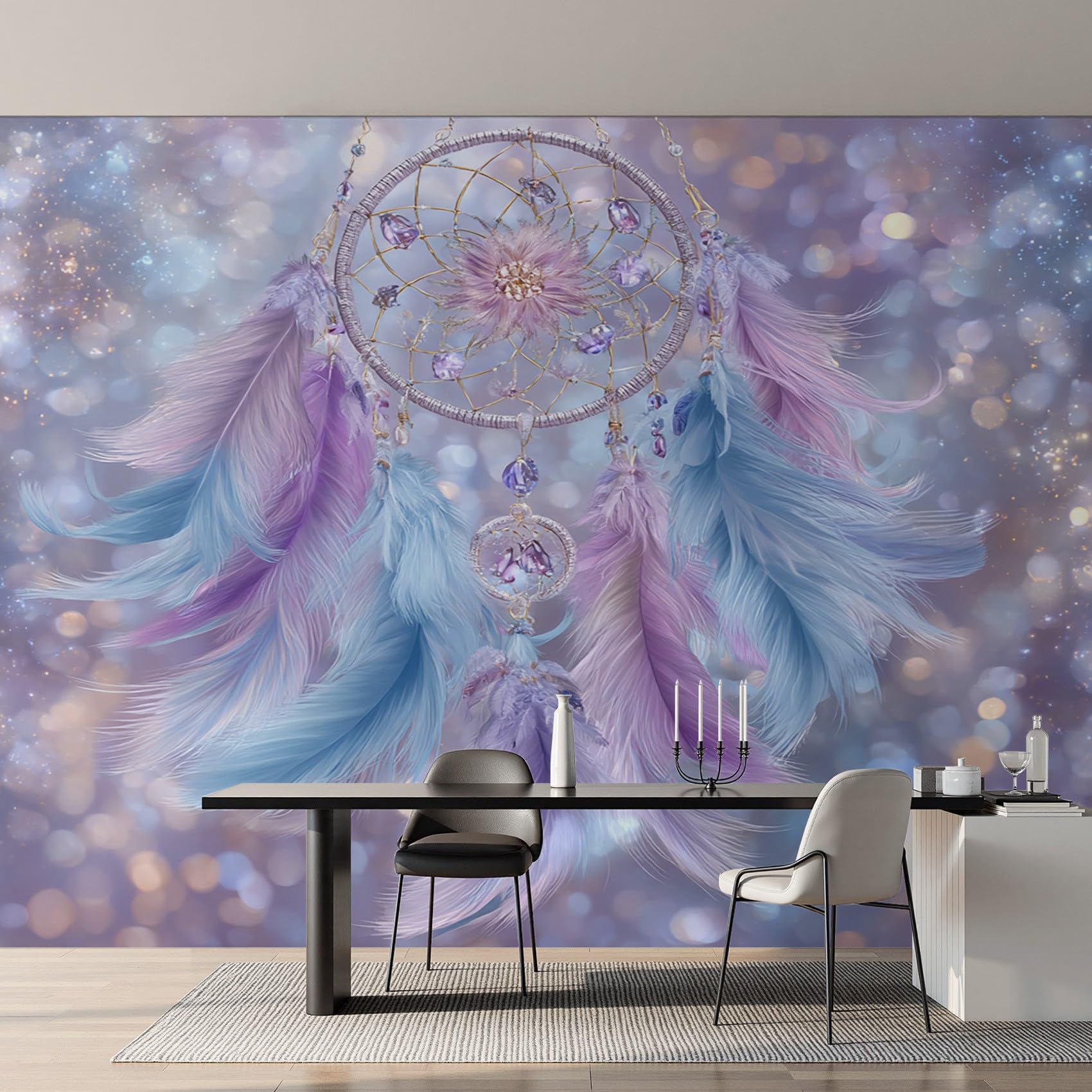 Generisch Wandtapete Traumfänger Tapete Lila Blau 250x175 cm, Tapeten Schlafzimmer Edelstein Feder Mädchen Fototapete Wohnzimmer, Vliestapete Wanddeko, Motivtapeten w6g8