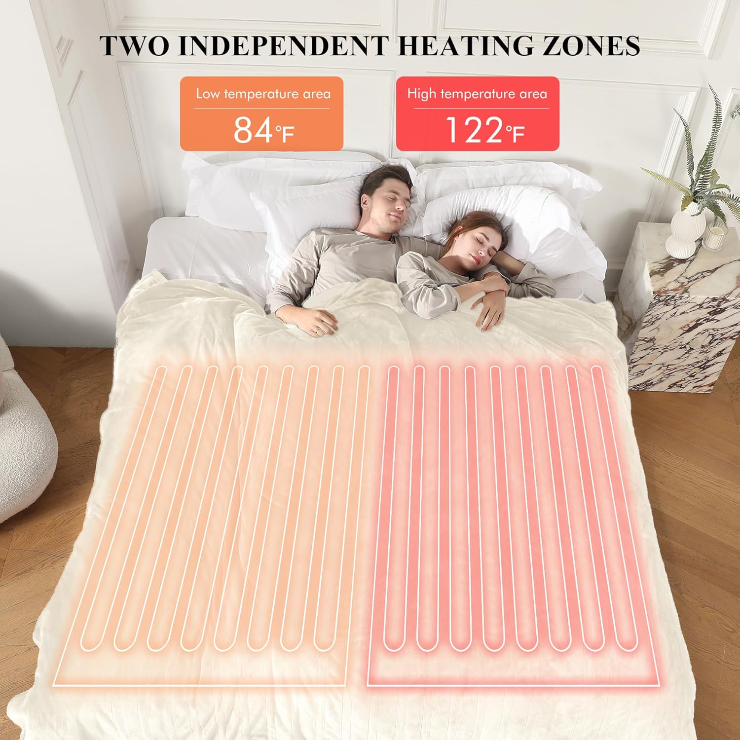 Electric Blanket Queen Size, Super Soft Cozy Upgraded Flannel Blanket Dual Control with 5 Heating Levels & 10 Hours Auto Off, Fast Heating Blanket & Overheat Protection, 84" x 90", White - Image 4