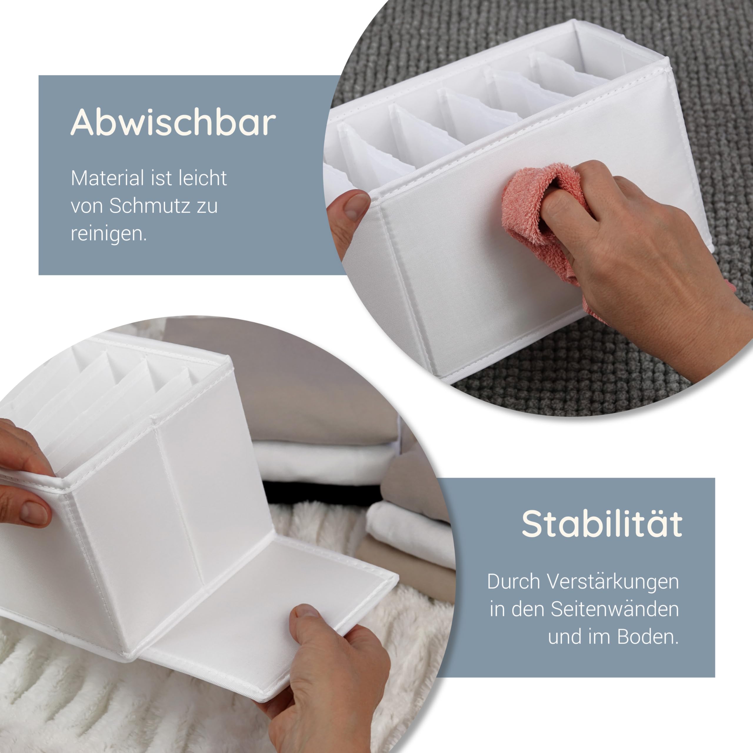 ROW&LINE® – Organizer – 11 ekstra wysokich przegródek na rzeczy niemowlęce, skarpetki i ubrania – system organizacji – wytrzymały i zmywalny – (biały) – Rozmiar: 2x XS