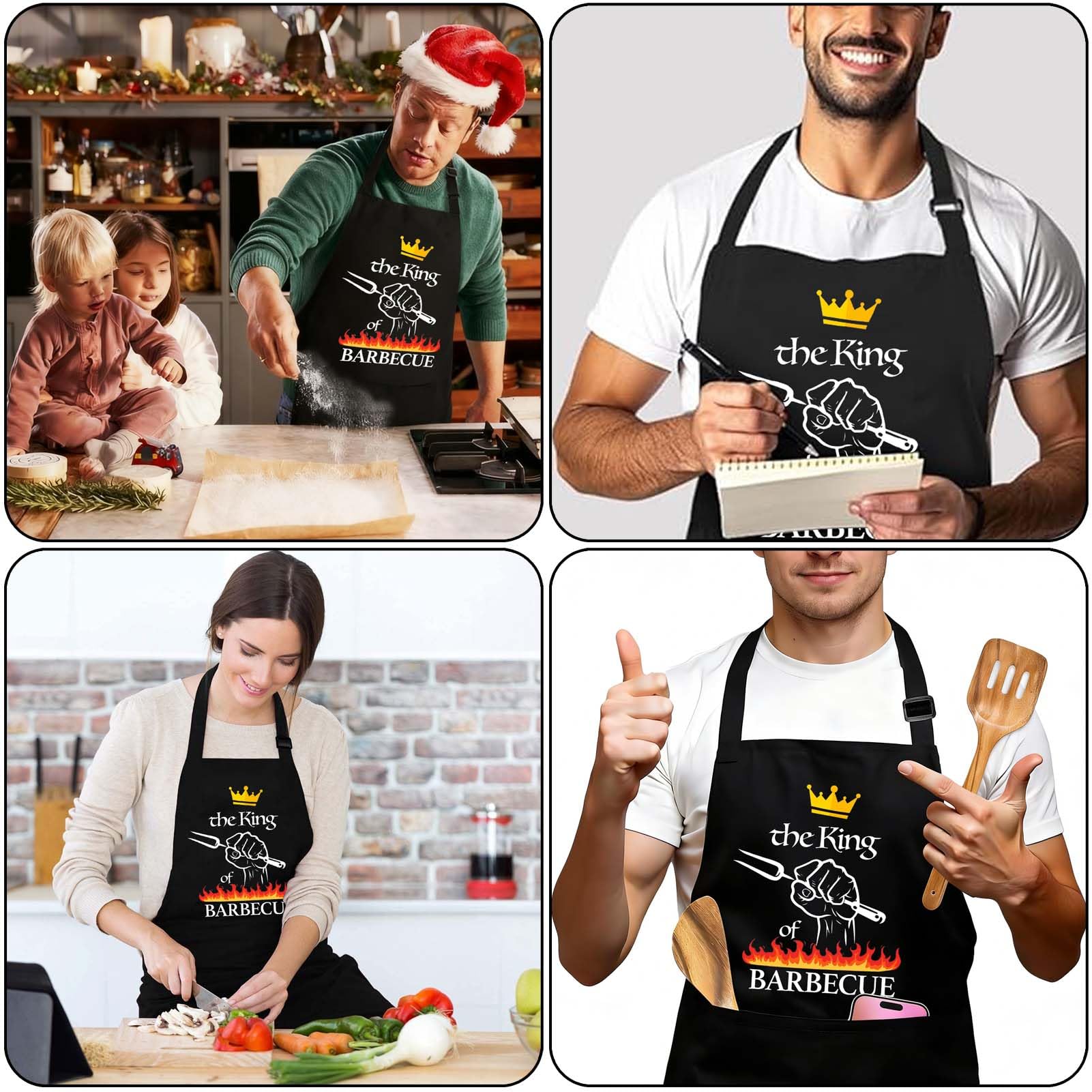 WGIJXA Delantal Cocina Barbacoa Hombre Personalizado, Delantal Barbacoa Hombre Divertido Negro Profesional, Mandiles de Cocina gracioso 2 Bolsillo - 5