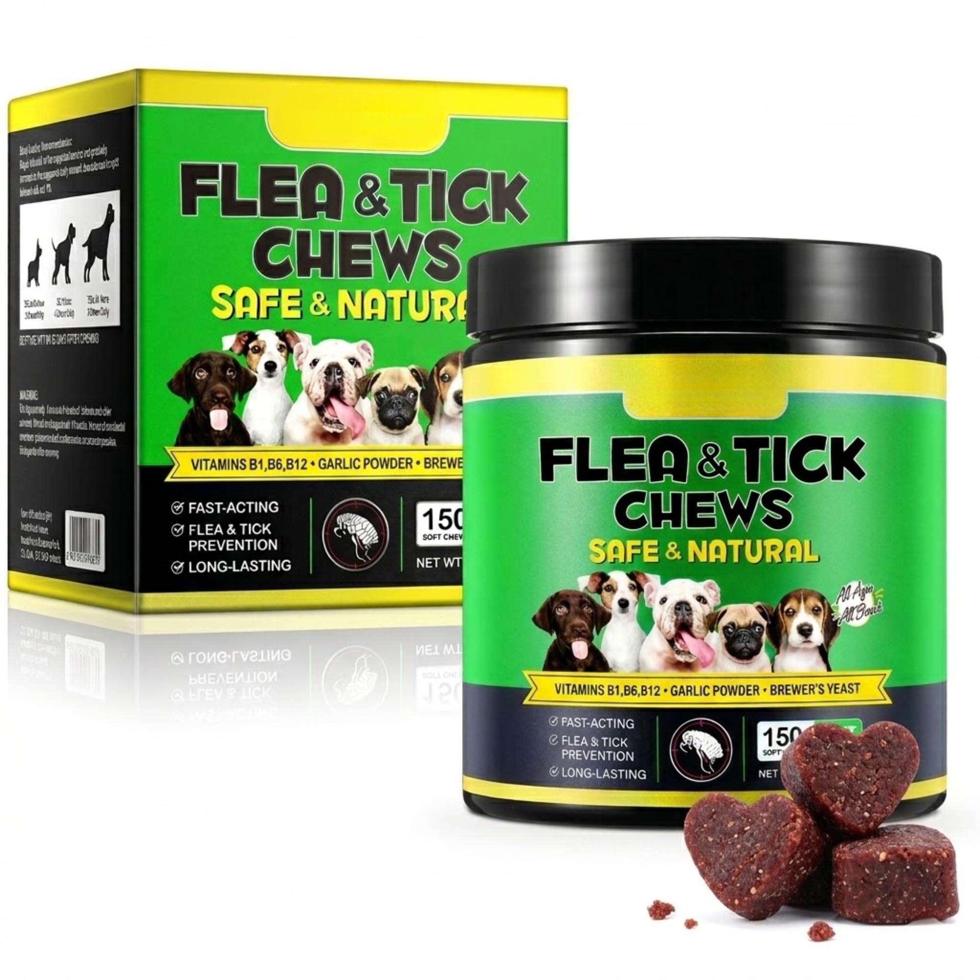 Flea & Tick Soft Chews for Dogs (150 Chews | Peking Duck Flavour) – Natural Flea Prevention & Immune Support Supplement, Garlic & Brewer’s Yeast Formula, Skin & Coat Health Treats for All Breeds