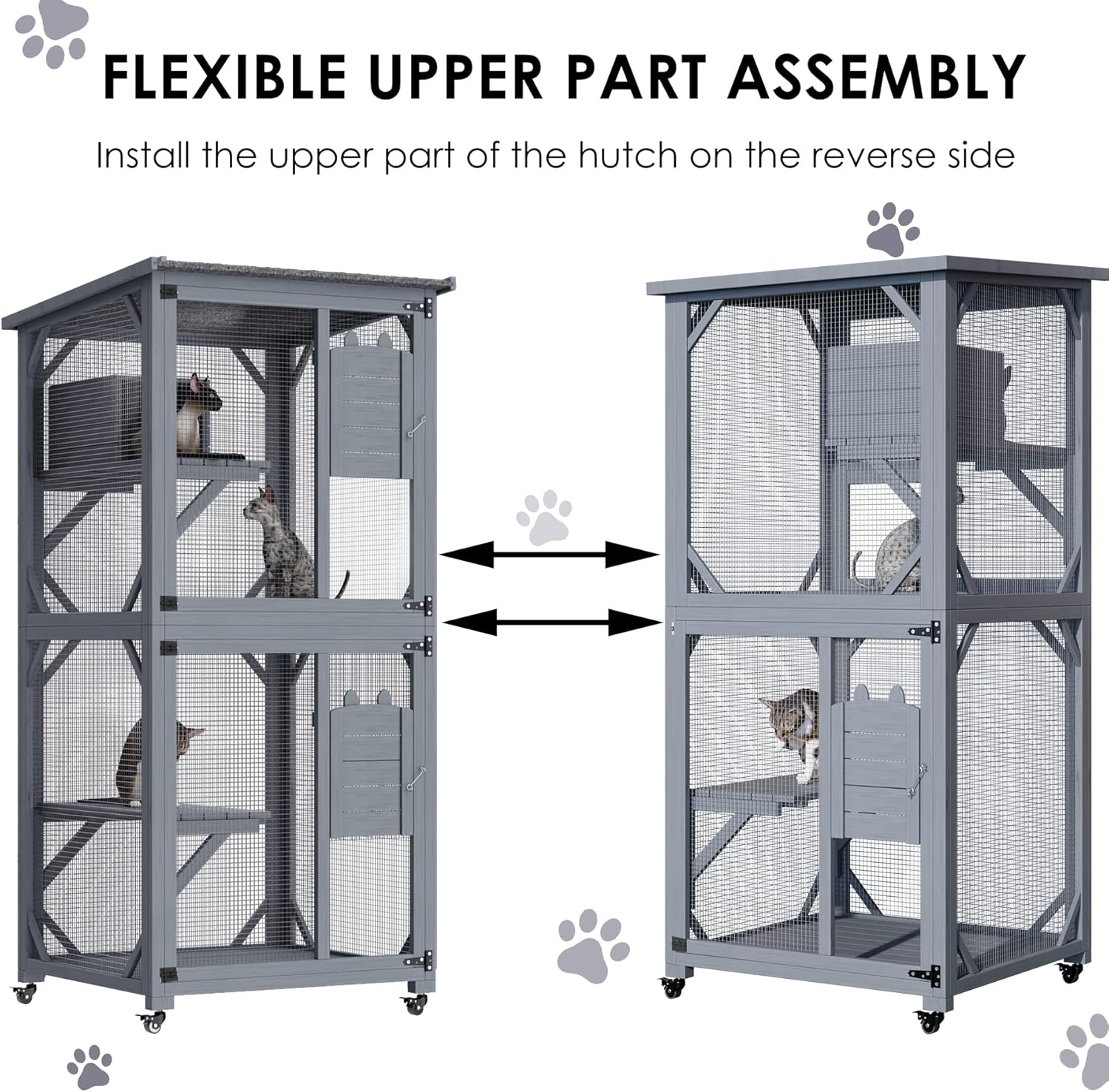 Lovinouse Outdoor Cat House on Wheels, Large 3 Layer Indoor Outside Cat Cage Enclosures Shelter Condo with Waterproof Roof and Resting Box (Grey) : Pet Supplies