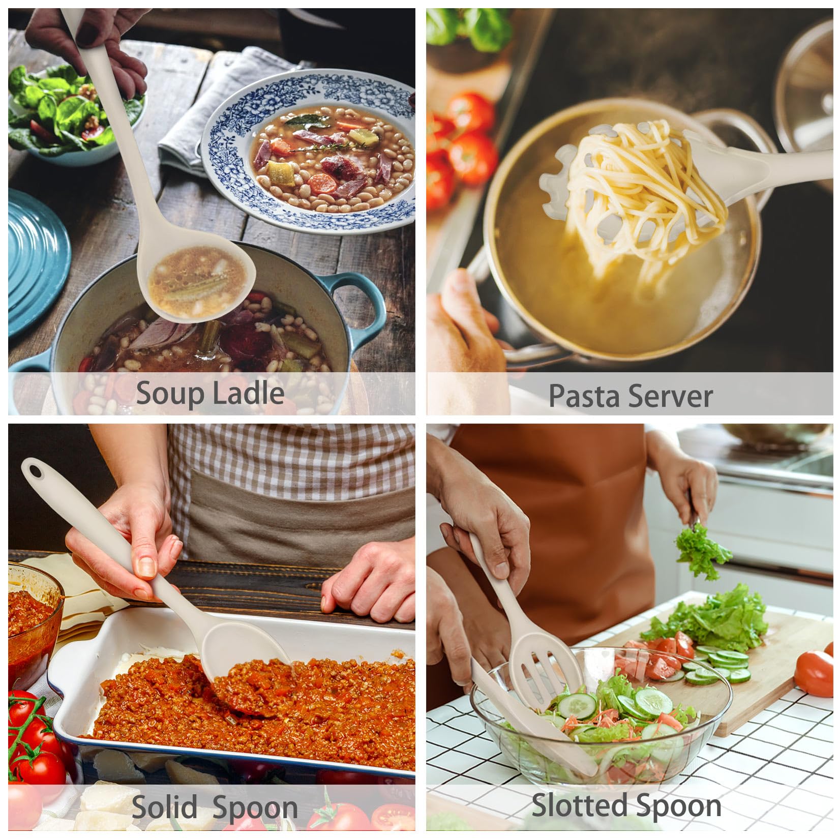P&P CHEF Lot de 7 Accessoires Cuisine Ustensiles Résistants à la Chaleur pour Mélanger, Spatule, Louche, Cuillère, Passe au Lave-Vaisselle et Non Toxique