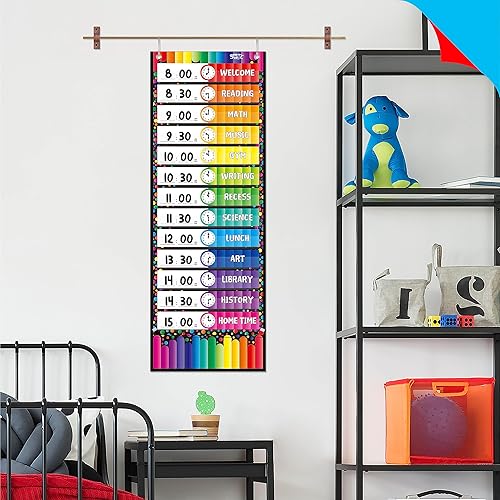 Miniatura 6 de Tabla de bolsillo para horarios diarios, tabla de confeti para aula con 13 + 1 bolsillos, 26 tarjetas reutilizables (13 tarjetas impresas de doble