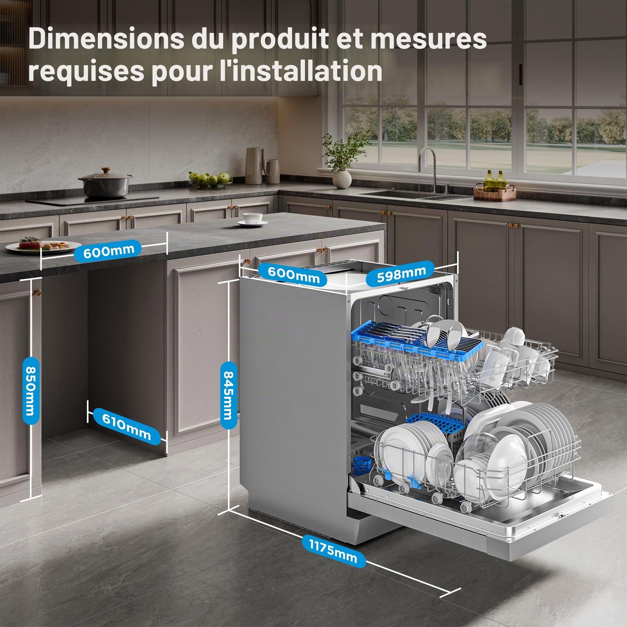 Midea SF 3.60N PRO Lave-vaisselle, 14 places, Lave-vaisselle avec WiFi, Autonome, 5 modes de nettoyage, 47 dB, 3/6/9 h, pré départ différé, inox
