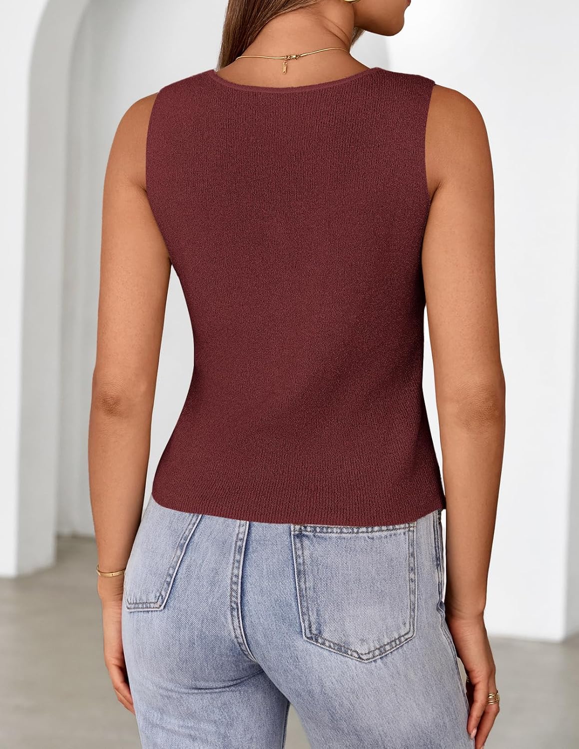 MEROKEETY Women's Sleeveless Sweater Vest 2026 Spring Summer Knit Tank Top Casual V Neck Button Waistcoat Cardigan - Image 5