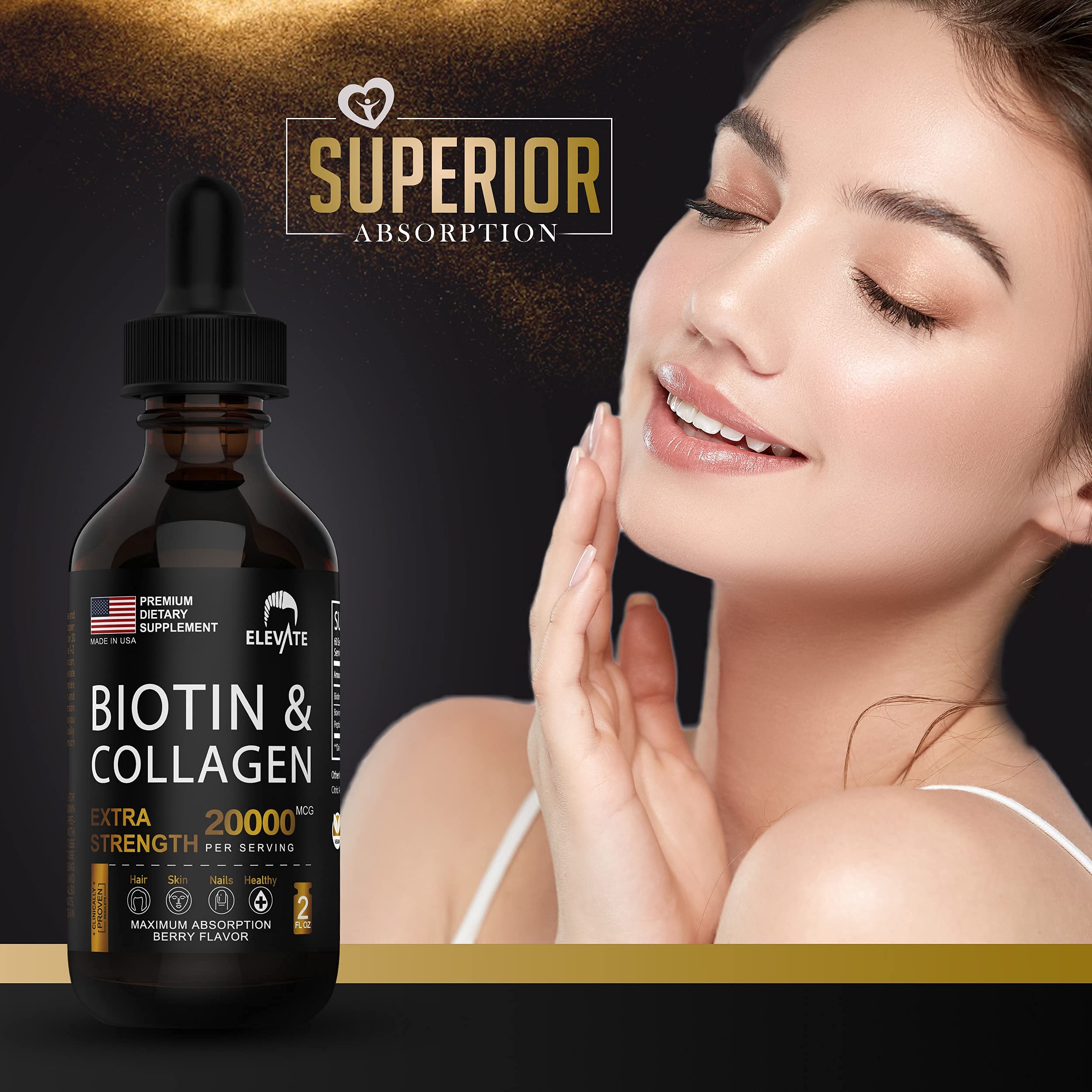 Buy ELEVATE Biotin & Collagen Hair Growth Drops 20000mcg - Liquid ...