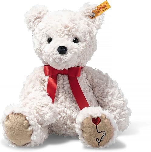 Steiff Jimmy Love - Oso de peluche de alta calidad con lazo rojo satinado y almohadilla de pata bordada, adorable regalo para todas las ocasiones