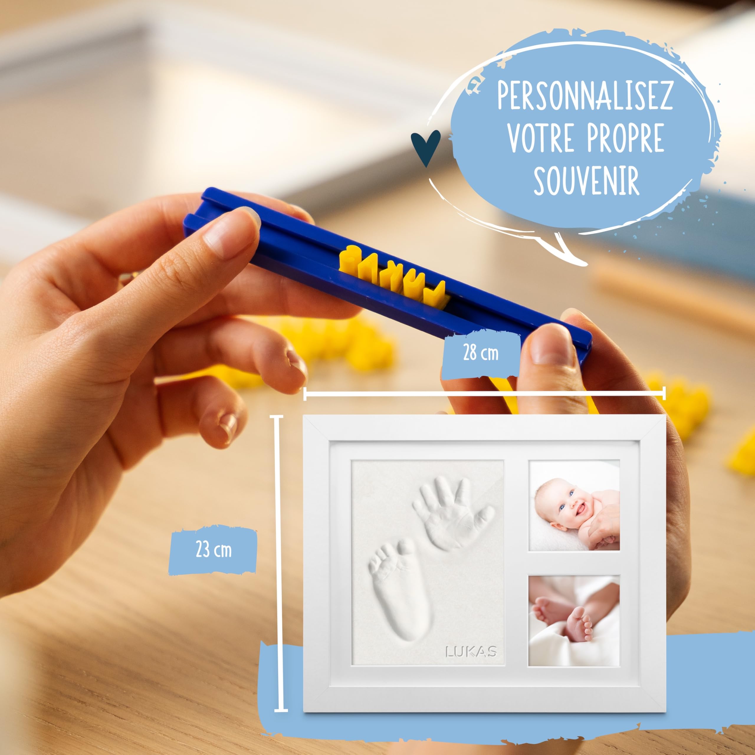 Kit d'empreintes de plâtre pour bébé - Main et pied avec cadre photo - Cadeau de naissance