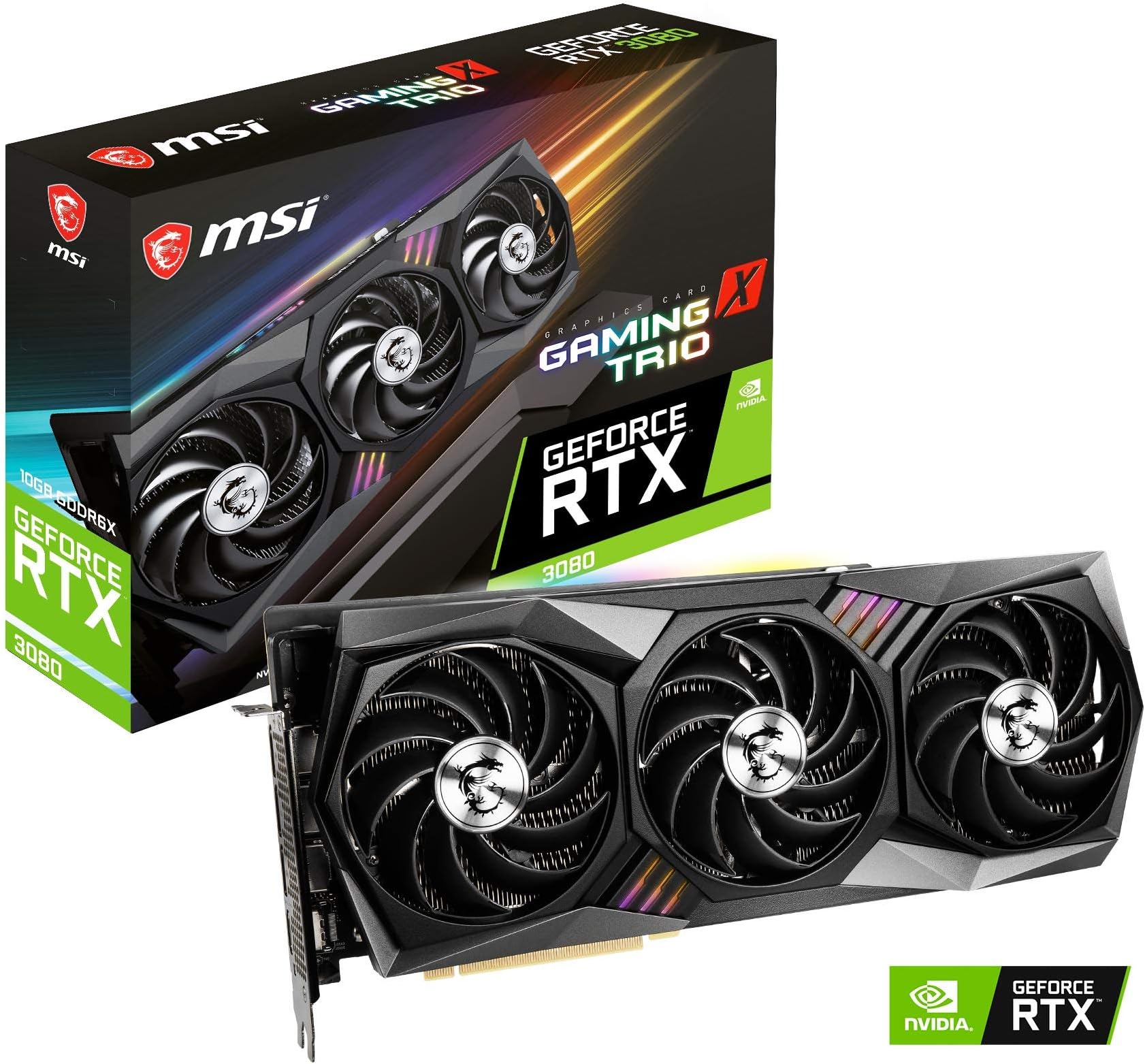 MSI Gaming GeForce RTX 3080 10GB GDRR6X 320-Bit HDMI/DP Nvlink Tri-Frozr 2 Ampere Architecture OC Graphics Card (RTX 3080 GAMING X TRIO 10G), G3080GXT10,