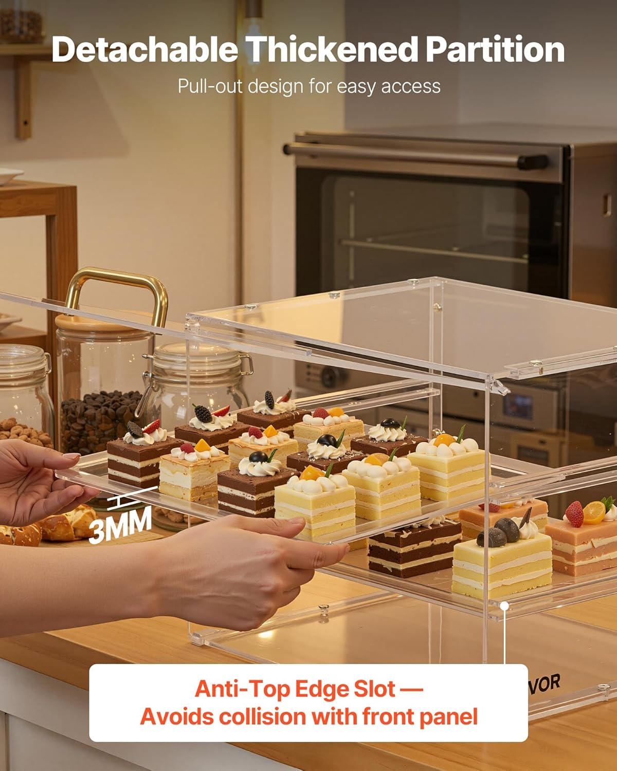 VEVOR Bakery Display Case, 3-Tier Commercial Countertop Pastry Display Case, Clear Acrylic Bread Box for Kitchen, Party Cake Cabinet with Flip-Up Door for Cookie Dessert Donut, 13" x 10.2" x 10.2"