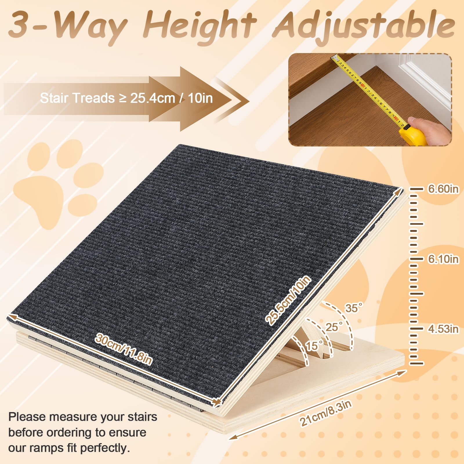 Hunderampen für Treppen, verstellbare Haustiertreppe für Hunde mit Teppichoberfläche, Niedrigem Winkel Hundetreppe mit Fußpolstern für kleine Hunde und Haustiere (3er-Pack)