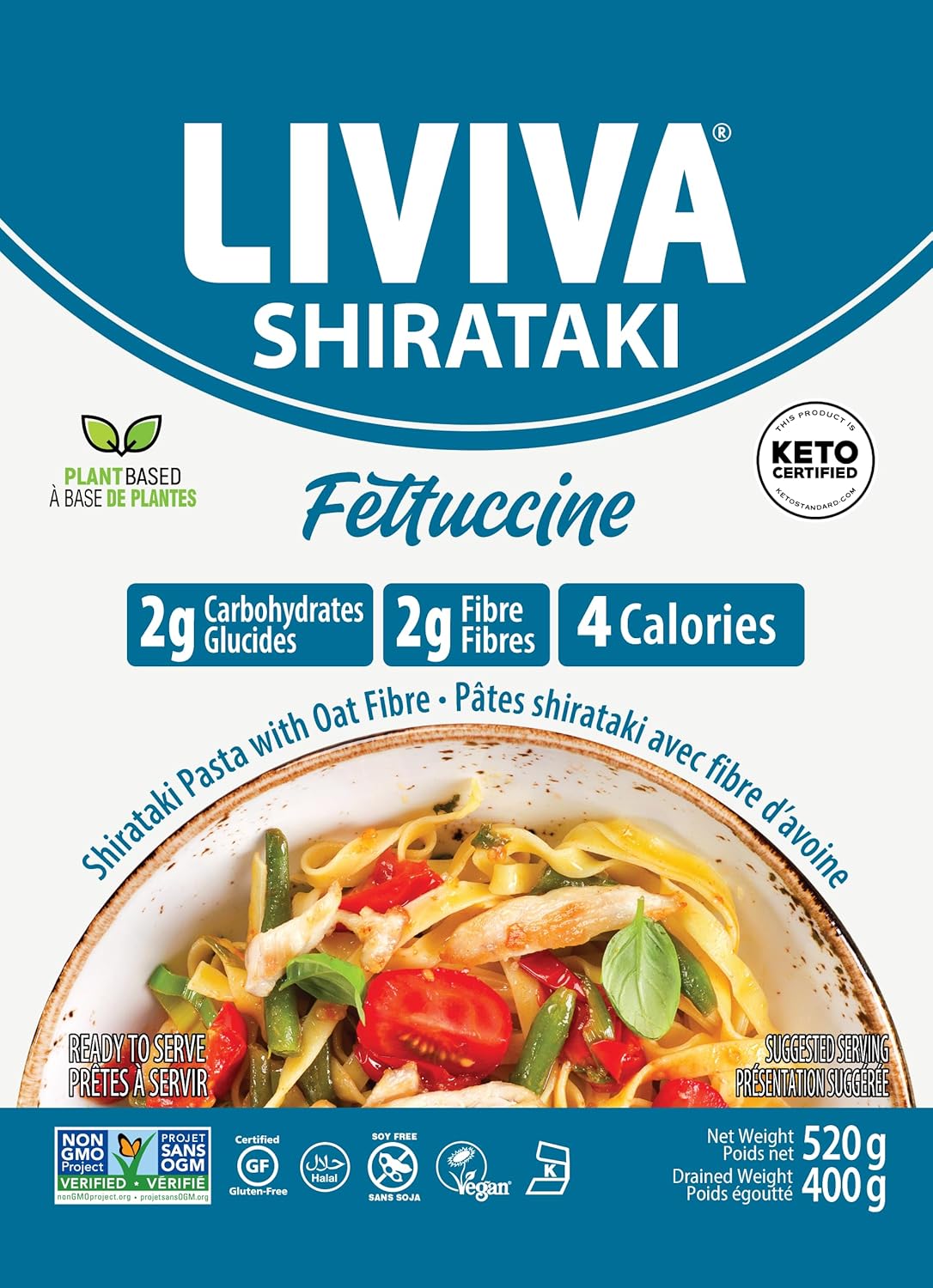 LIVIVA Shirataki Konjac Fettuccine Noodle 6 Pk (110 oz) – Diabetic-Friendly Low Carb, Low Calorie Pasta Noodles Ready to Serve – No Odor, Certified Non-GMO, Gluten Free, Vegan, Plant-Based, Keto, Kosher, Halal