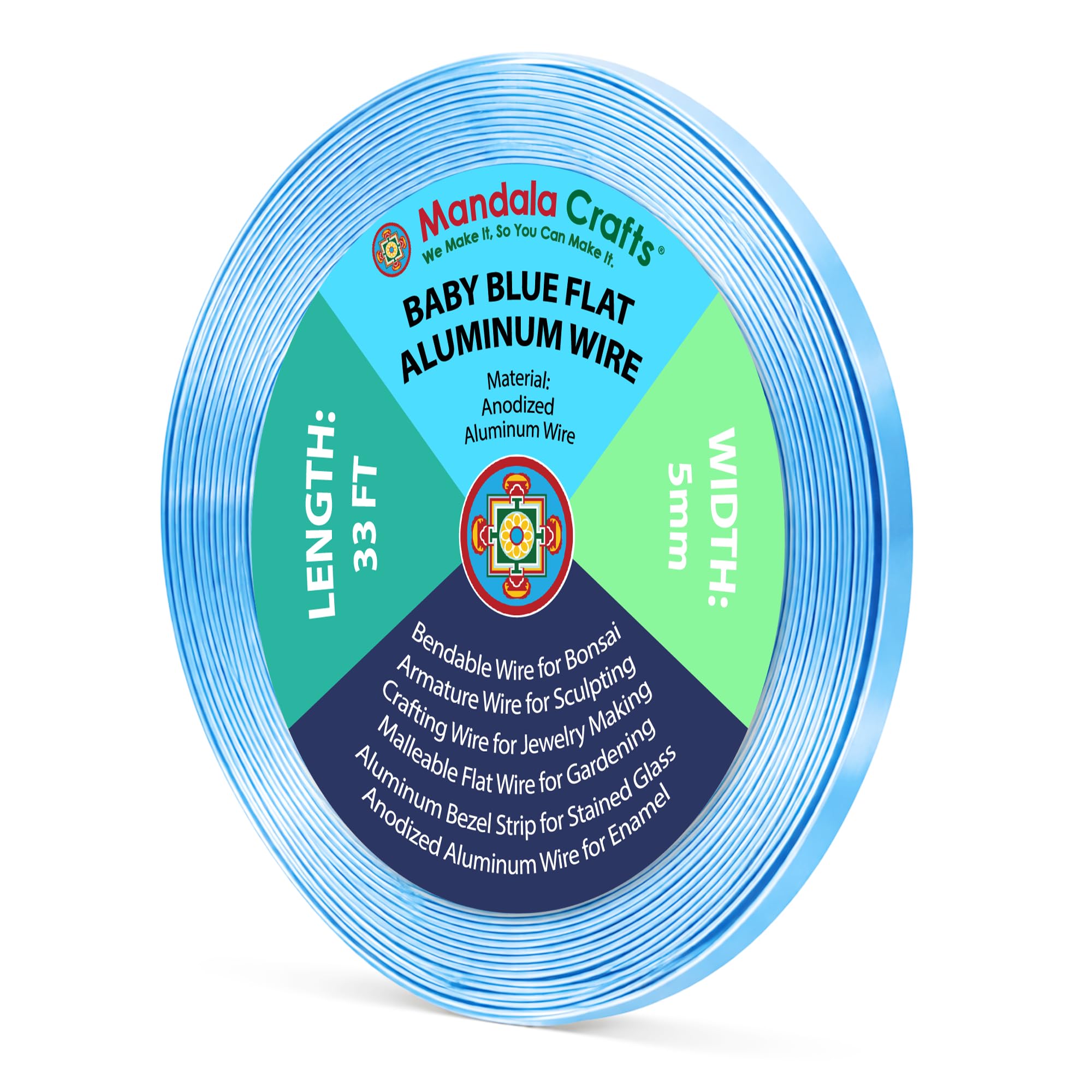 Mandala Crafts 5mm Light Blue Flat Aluminum Crafting Wire for Sculpting