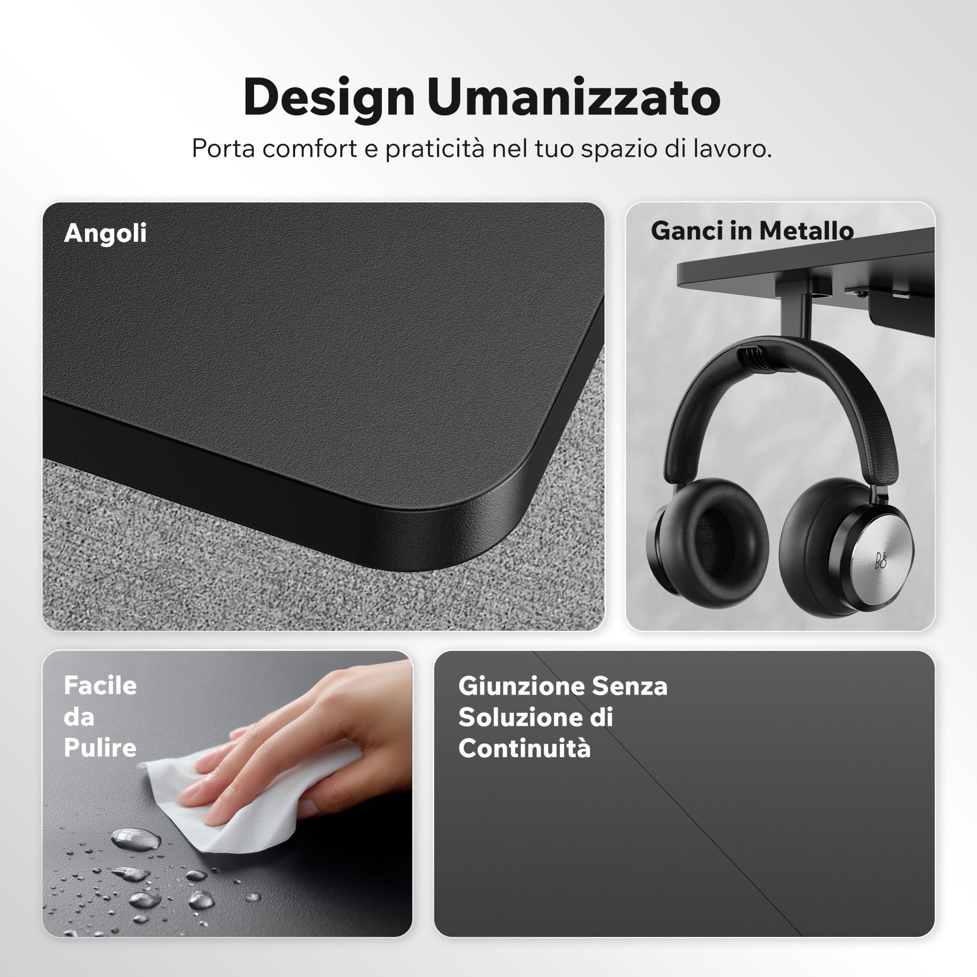SENSE7 Nojo Light Scrivania Elettrica Nera 140x70cm, Portata 70kg – Grande Scrivania Ergonomica con Memoria e Motore Silenzioso – Ideale per Gaming e Ufficio