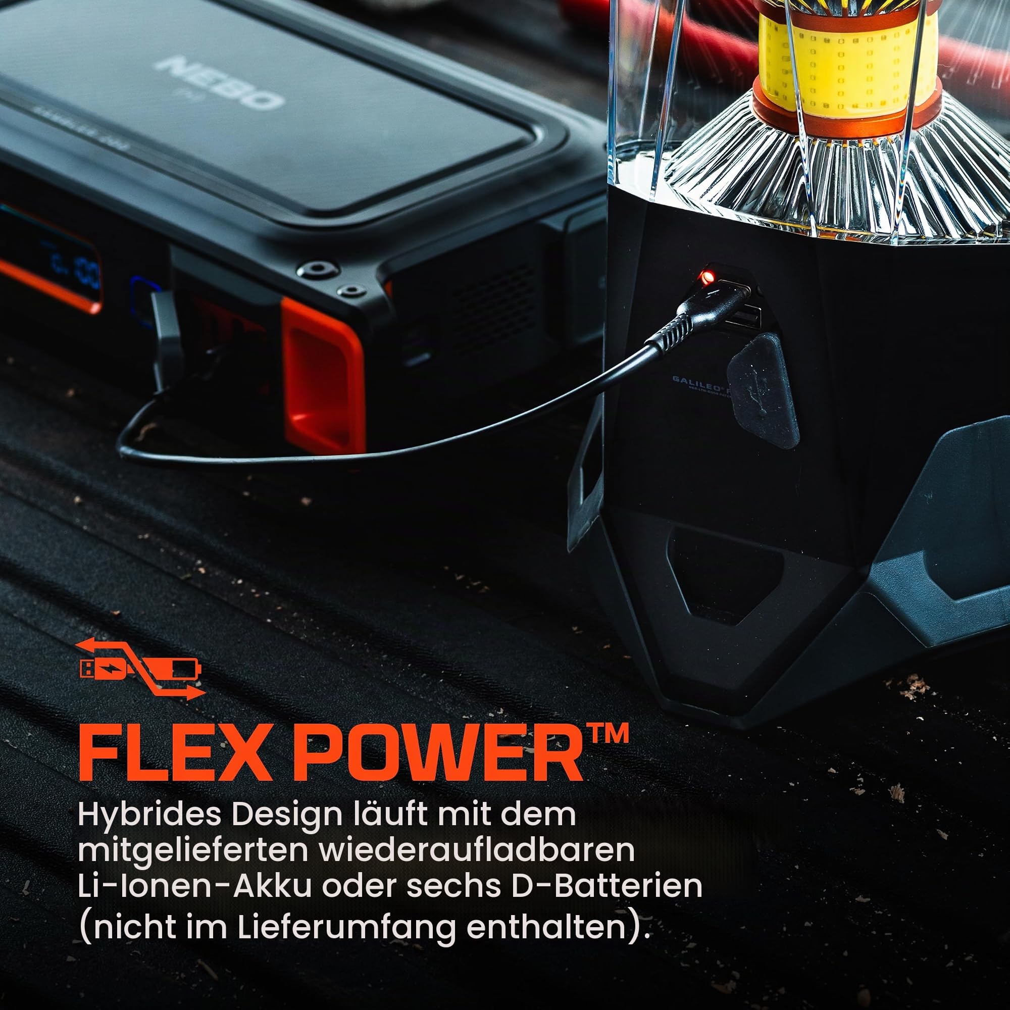 NEBO Galileo 1600 Flex - 1600 Lumen Laterne - Wiederaufladbare Campingleuchte & Powerbank - 360° LED Beleuchtung & IPX4 Wasserdichtigkeit