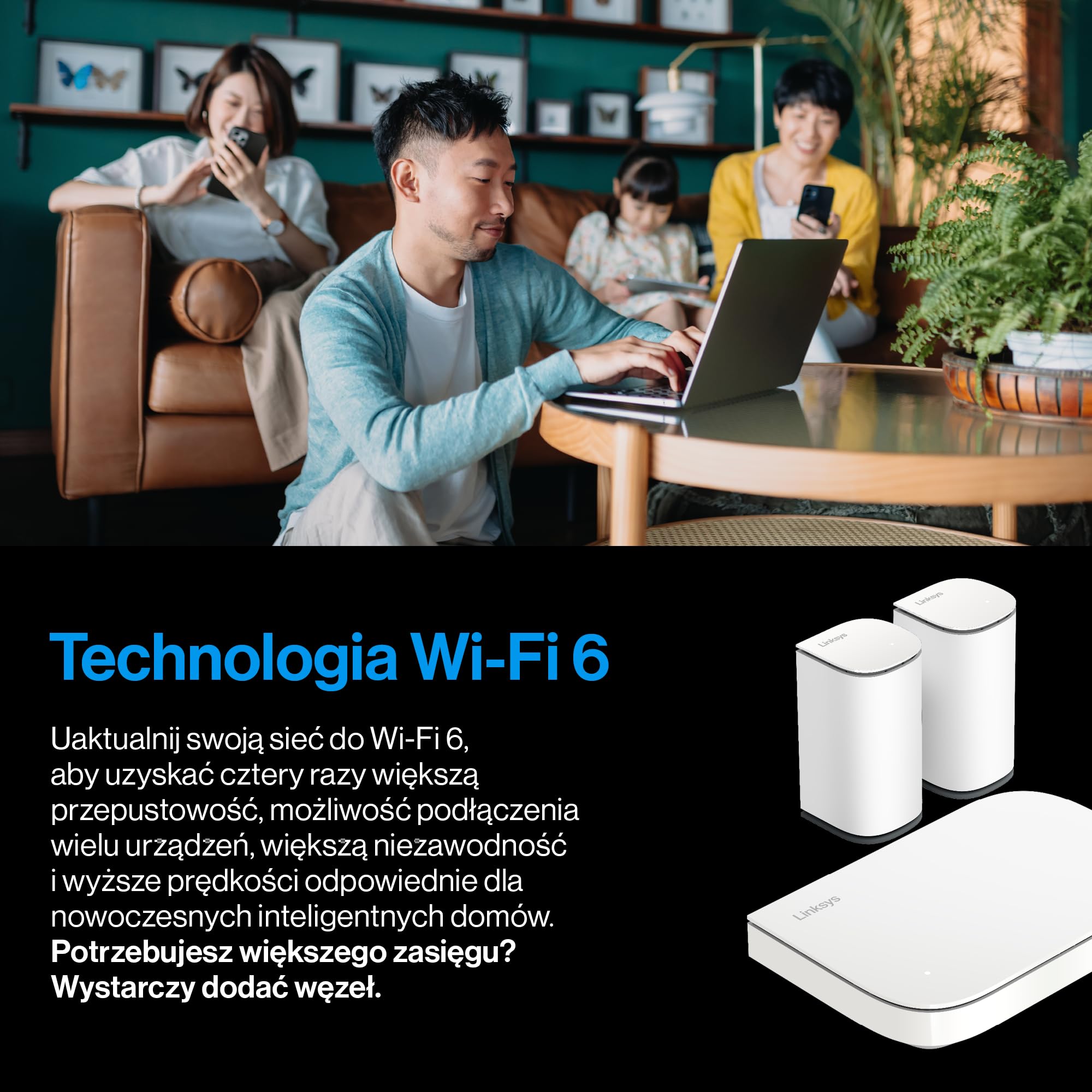 Linksys Dwupasmowy System Mesh Wi-Fi Velop Micro 6, Router Wi-Fi 6, Prędkość do 3 Gb/s, Zasięg 465 mkw, Obsługa Ponad 150 Urządzeń, Zastępuje Router i Wzmacniacz Sygnału, 3 szt.