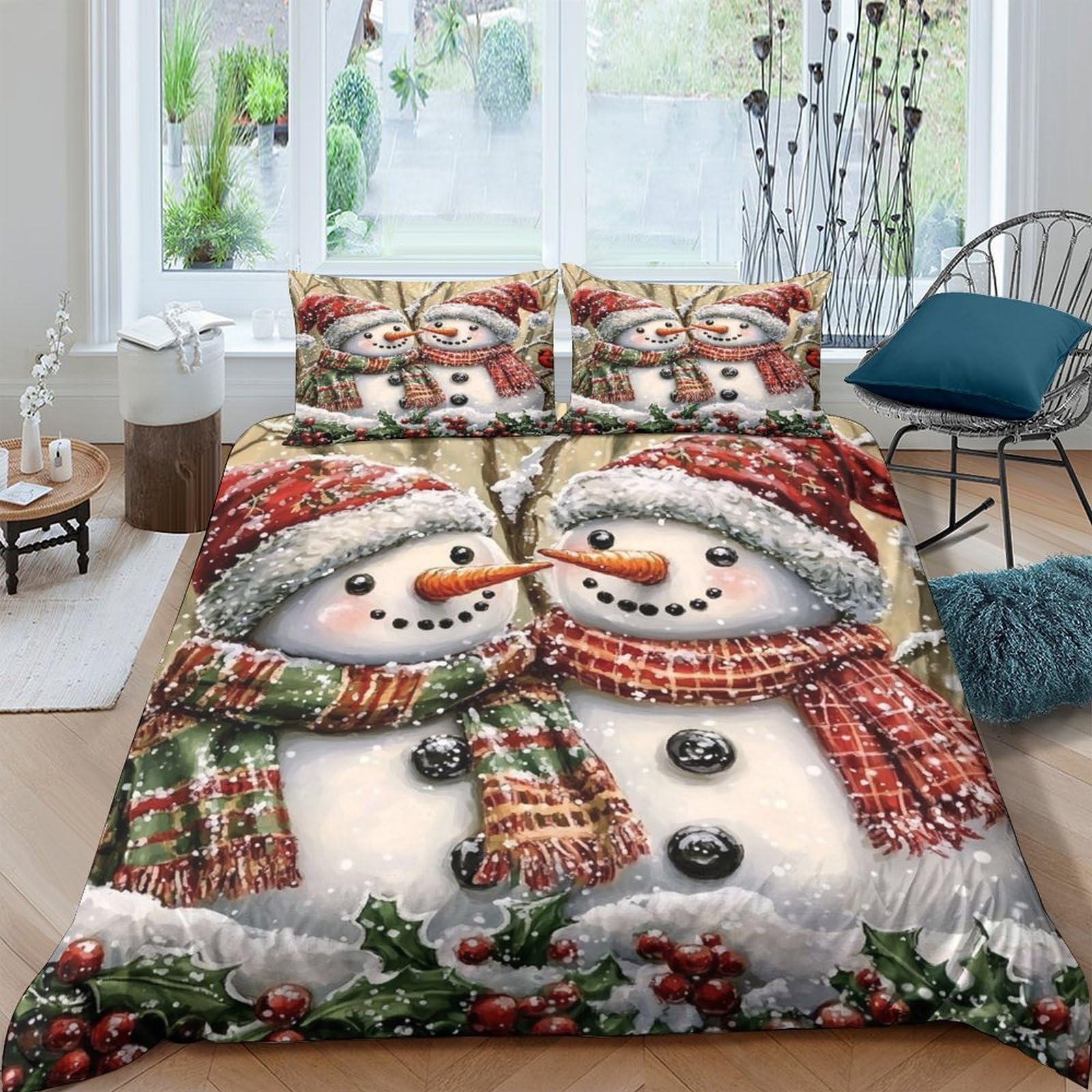 Ctjqhvkz Style-3 3D Printed Snowman Fitted Sheet Microfiber Soft Christmas Winter Bed Cover For Bedroom Guest Room Decor Single（135X200cm）