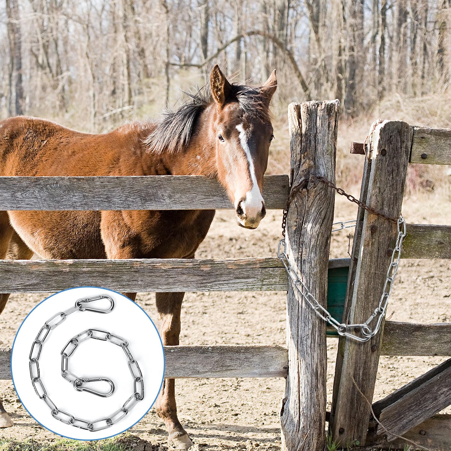 2pcs Serrure à Chaîne pour Portail, 51cm Serrure à Chaîne en Acier Inoxydable avec Mousquetons pour Clôtures Extérieures Cages pour Animaux de Compagnie Fournitures de Vache de Chèvre (Argent)