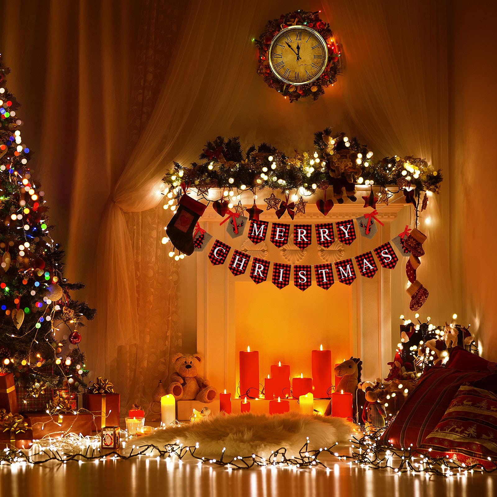 Joyeux Noël Flocon De Neige Toile De Jute Bunting Bannière Suspendus Guirlande De Noël Décor