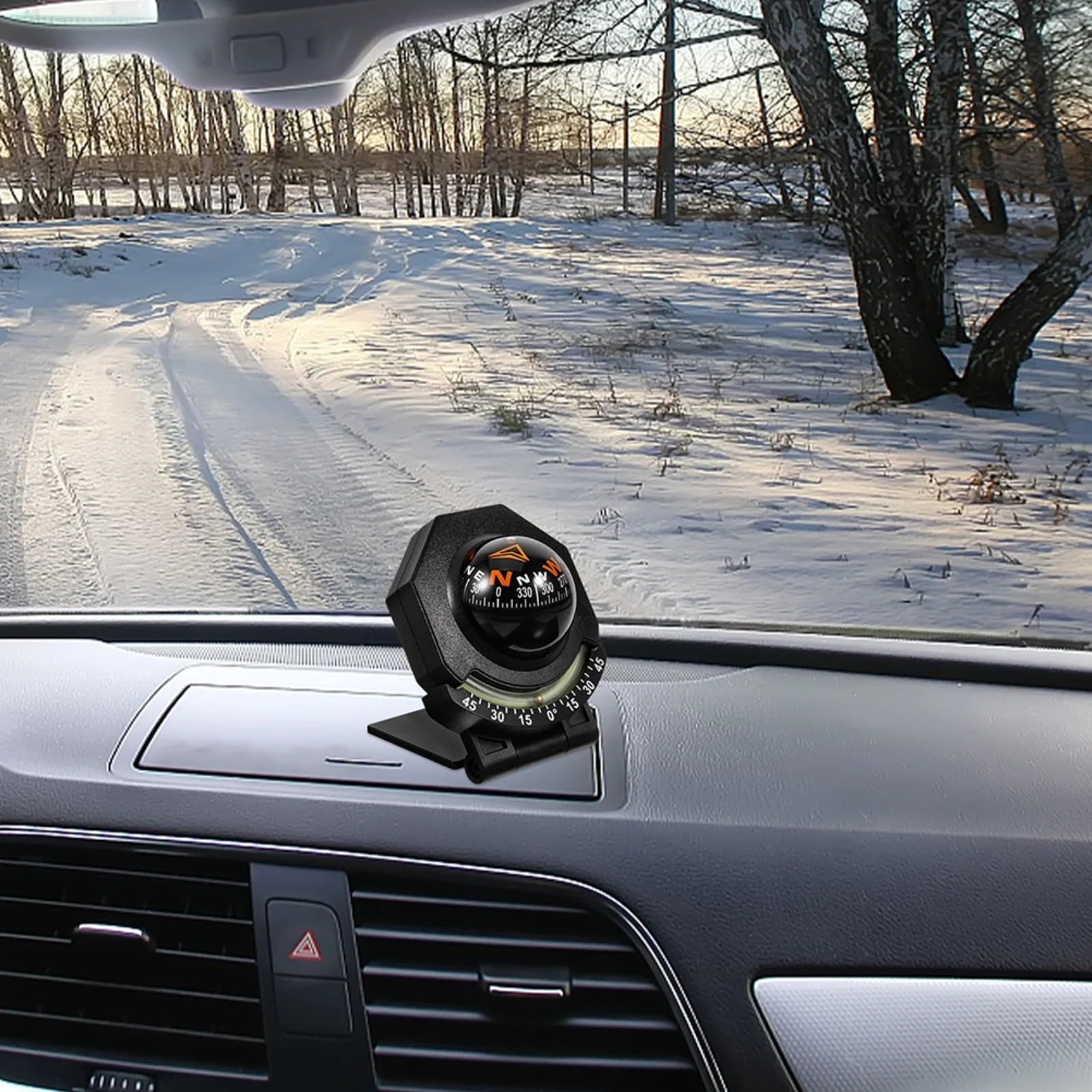 Auto Kompass für Armaturenbrett, Präzises Navigationsinstrument aus ABS, 9x7x6.3cm Schwarz, Wetterfestes Display für Geländewagen und LKW, Einfache Montage mit Kleberückseite