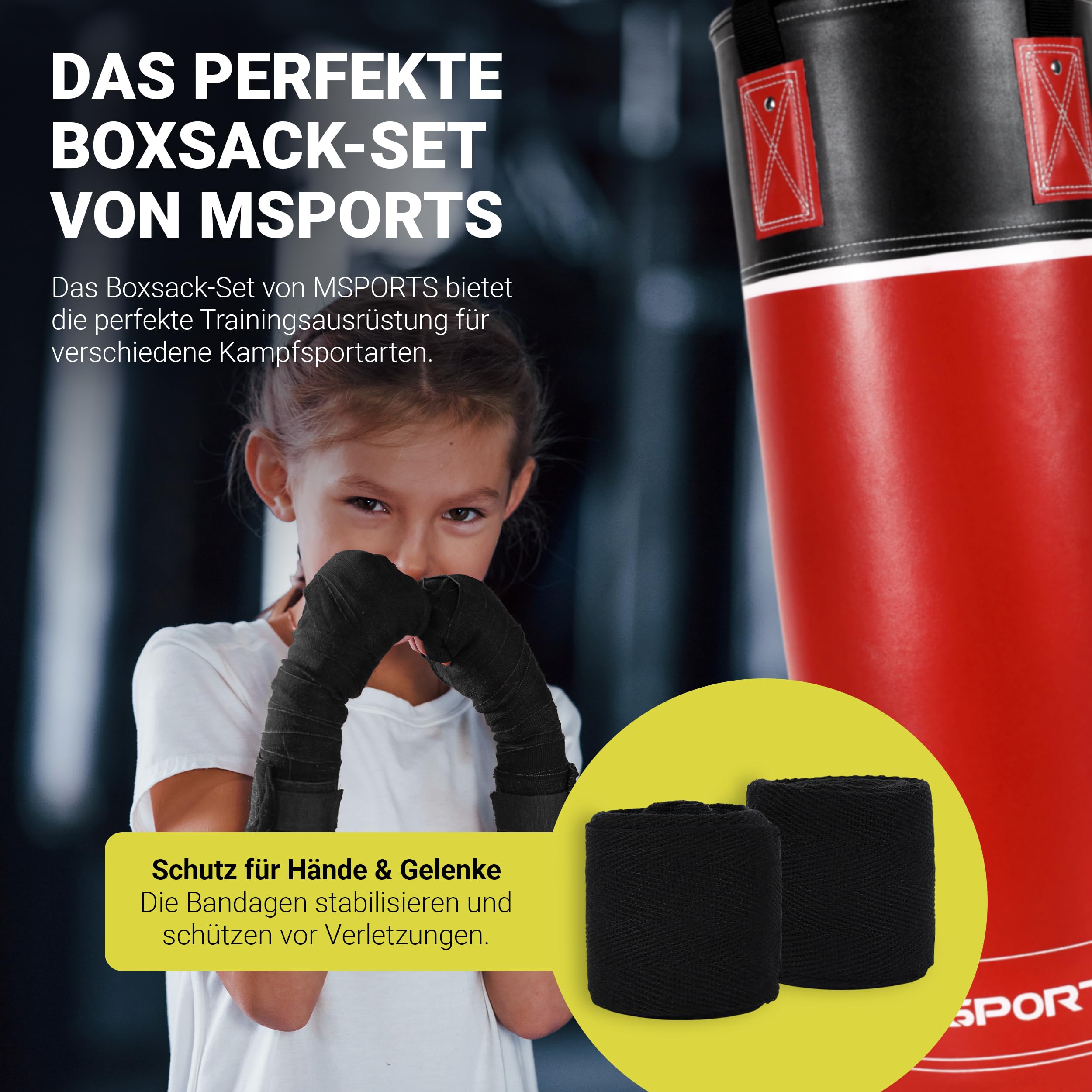 Juego de saco de boxeo profesional para niños y adolescentes, 60 x 20 cm, con guantes de boxeo, vendas y bolsa, 5,5 kg, color rojo y negro