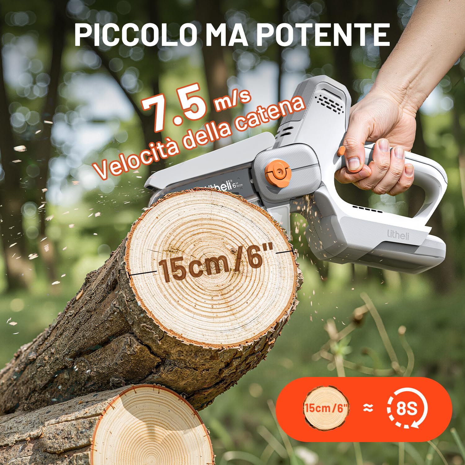 Litheli Mini Motosega a Batteria 10000 mAh, 20V, 6 Pollici Sega a Batteria per Potatura, Tensione della Catena Regolabile, Blocco di Sicurezza, Mini Motosega Elettrica per il Taglio del Legno