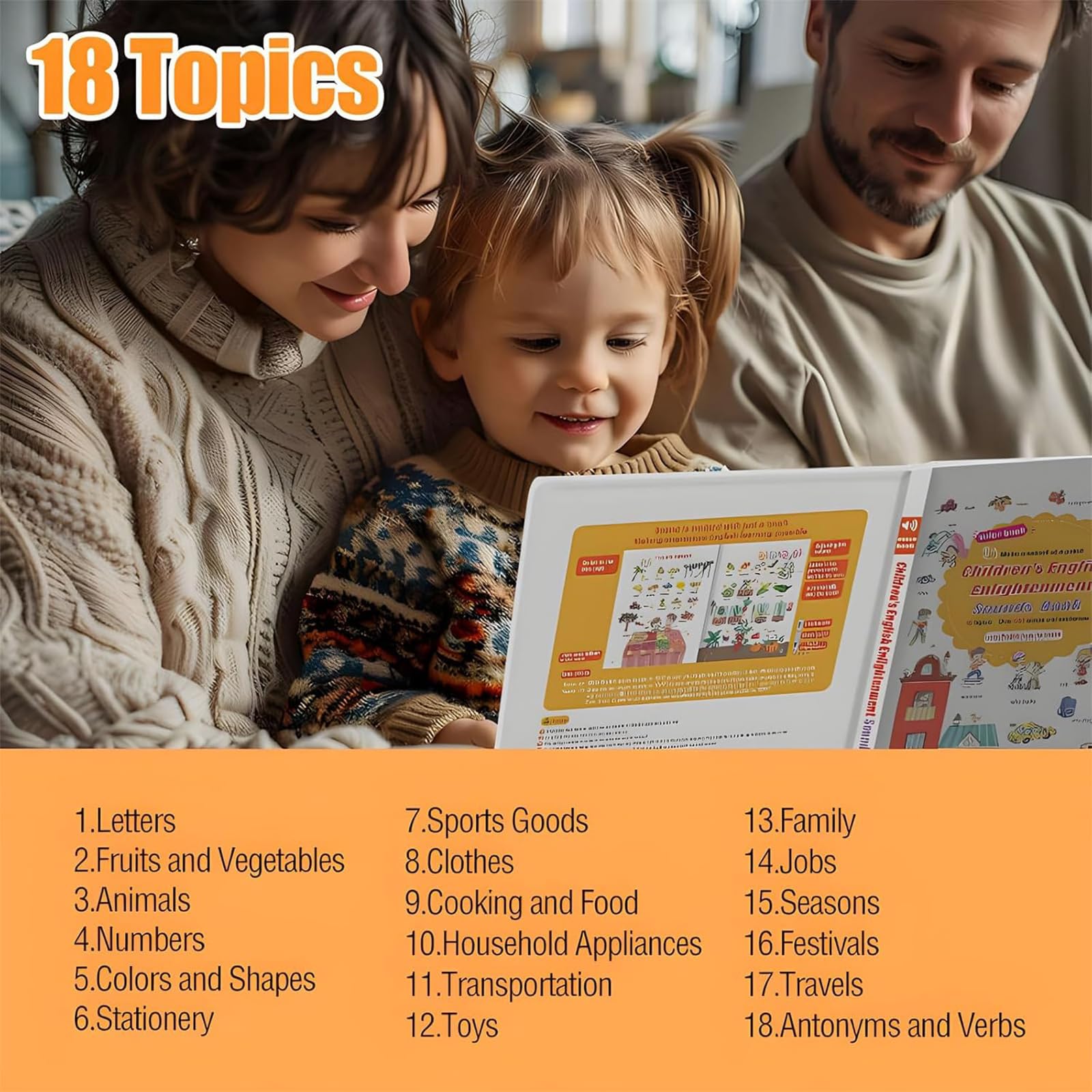 Libro di Apprendimento Audio di 500 Parole in Inglese, Libro Sonoro Interattivo per Bambini con 18 Temi Quotidiani, Giocattolo Educativo Divertente per Bimbi dai 2 ai 6 Anni