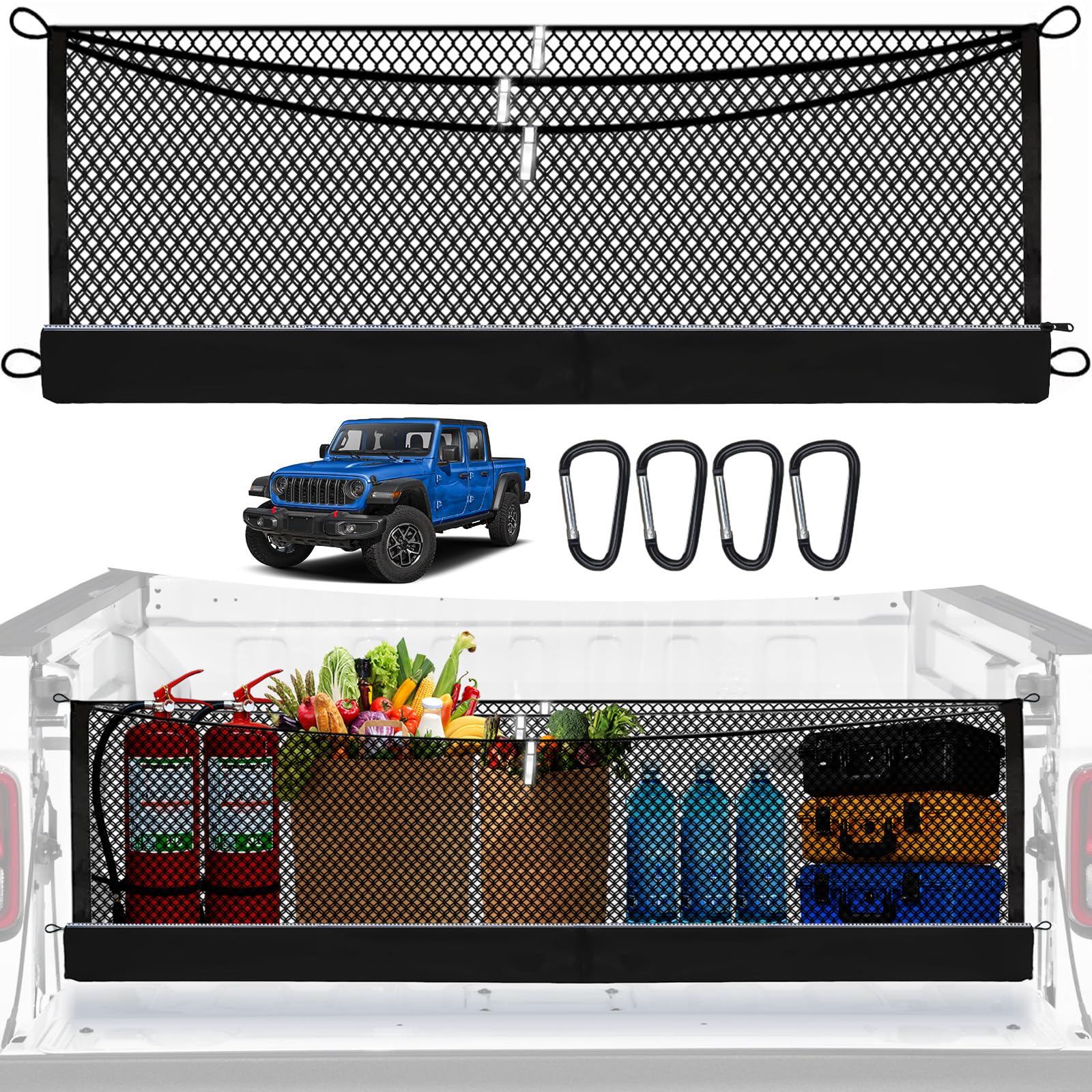 3-Layer Cargo Net for Jeep Gladiator 2020-2026, Zoned Storage Cargo Netting