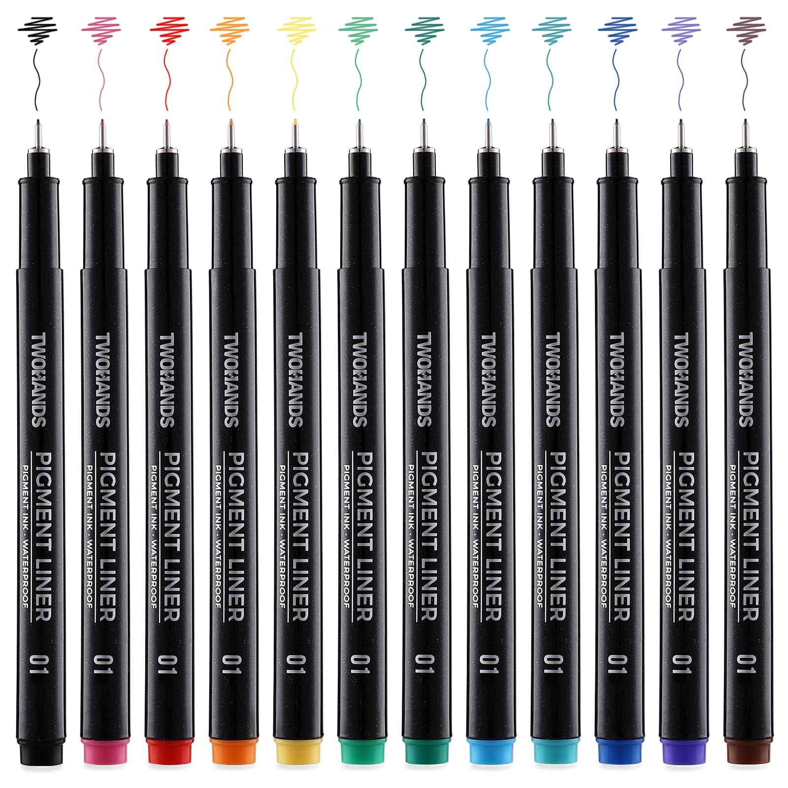 TWOHANDS Micro Fineliner Stifte, Pigment Liner Set, 12 Farben Filzstiften mit 0.25mm Ultrafeine Spitze, Markers, Wasserfest, für Künstler, Illustration, Skizzen, Technisches Zeichnen, 21281