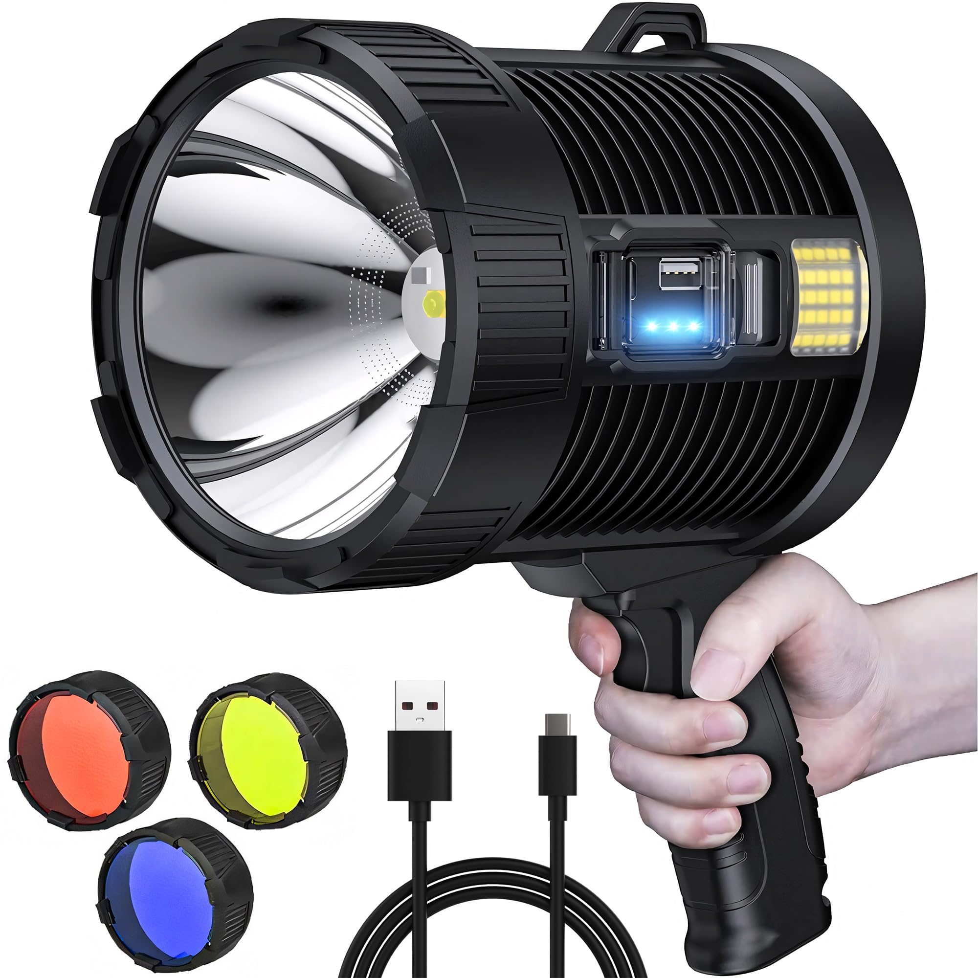 High-Intensity Spot Light - Durable Rechargeable Ultrabright Spotlight Flashlight Handheld Floodlight - Ideal for Outdoor, Emergency, Survival and
