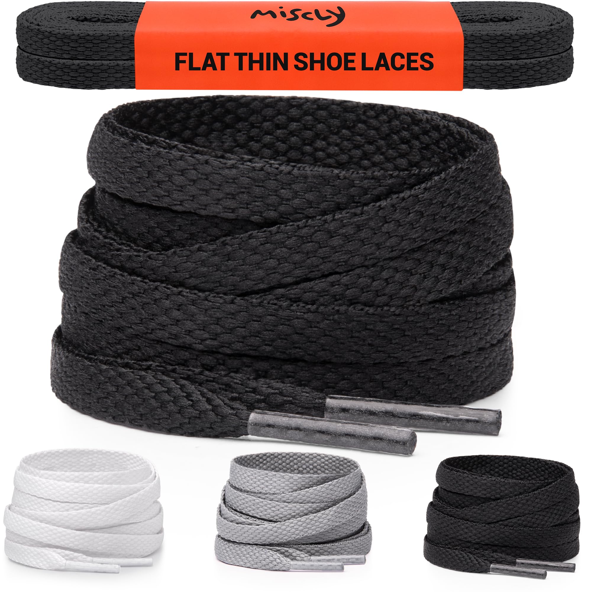Miscly Flat Thin Shoe laces for Sneakers, Running Shoes, Converse and Athletic Shoes