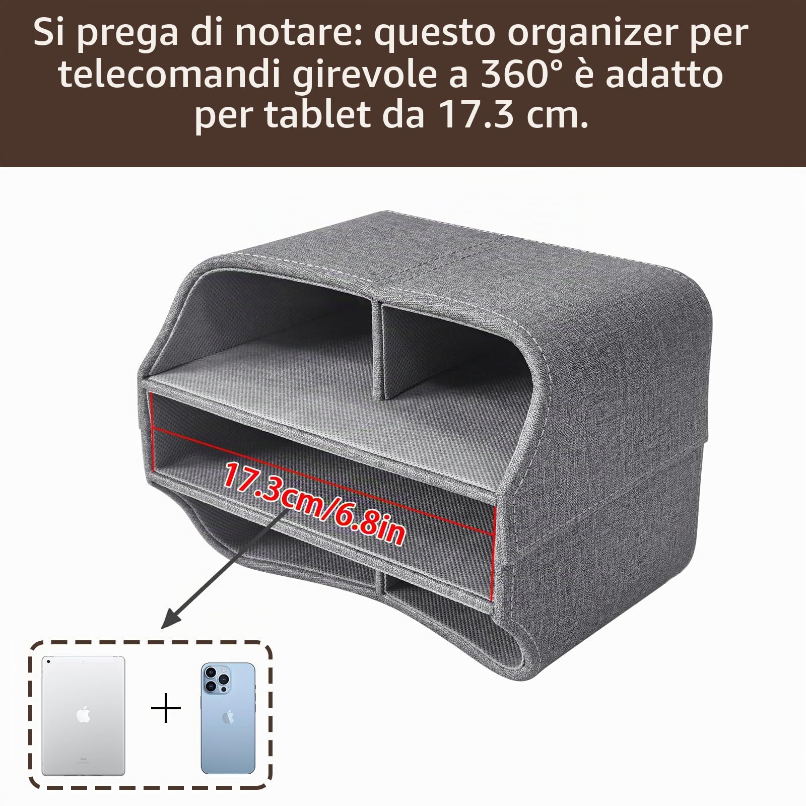 Organizzatore per telecomando girevole a 360°, contenitore per telecomando TV, organizer in pelle PU con 5 scomparti, multifunzione per comodino, scrivania, ufficio, portapenne, Grigio