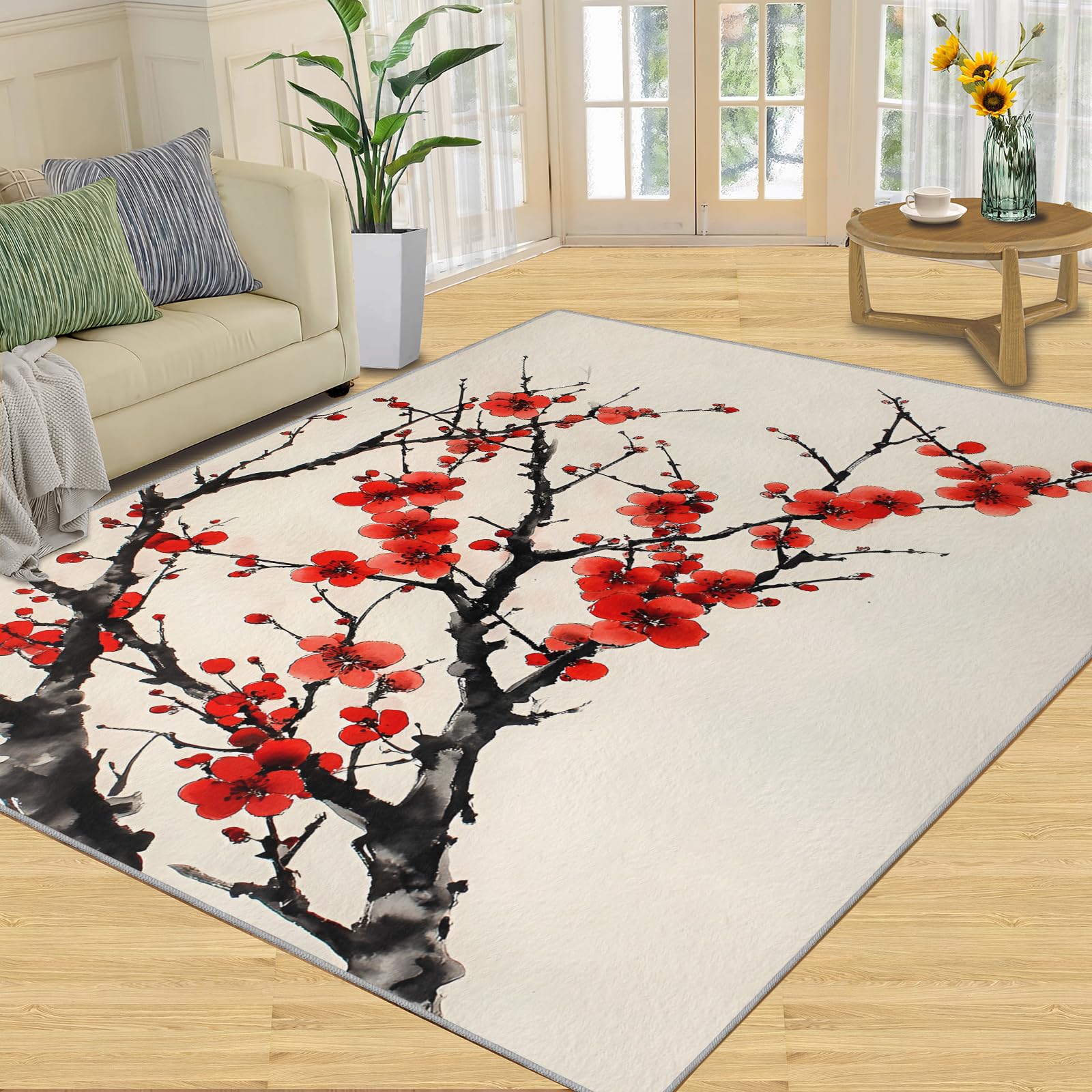 Tapis de chambre à coucher cosy au motif de branches douces