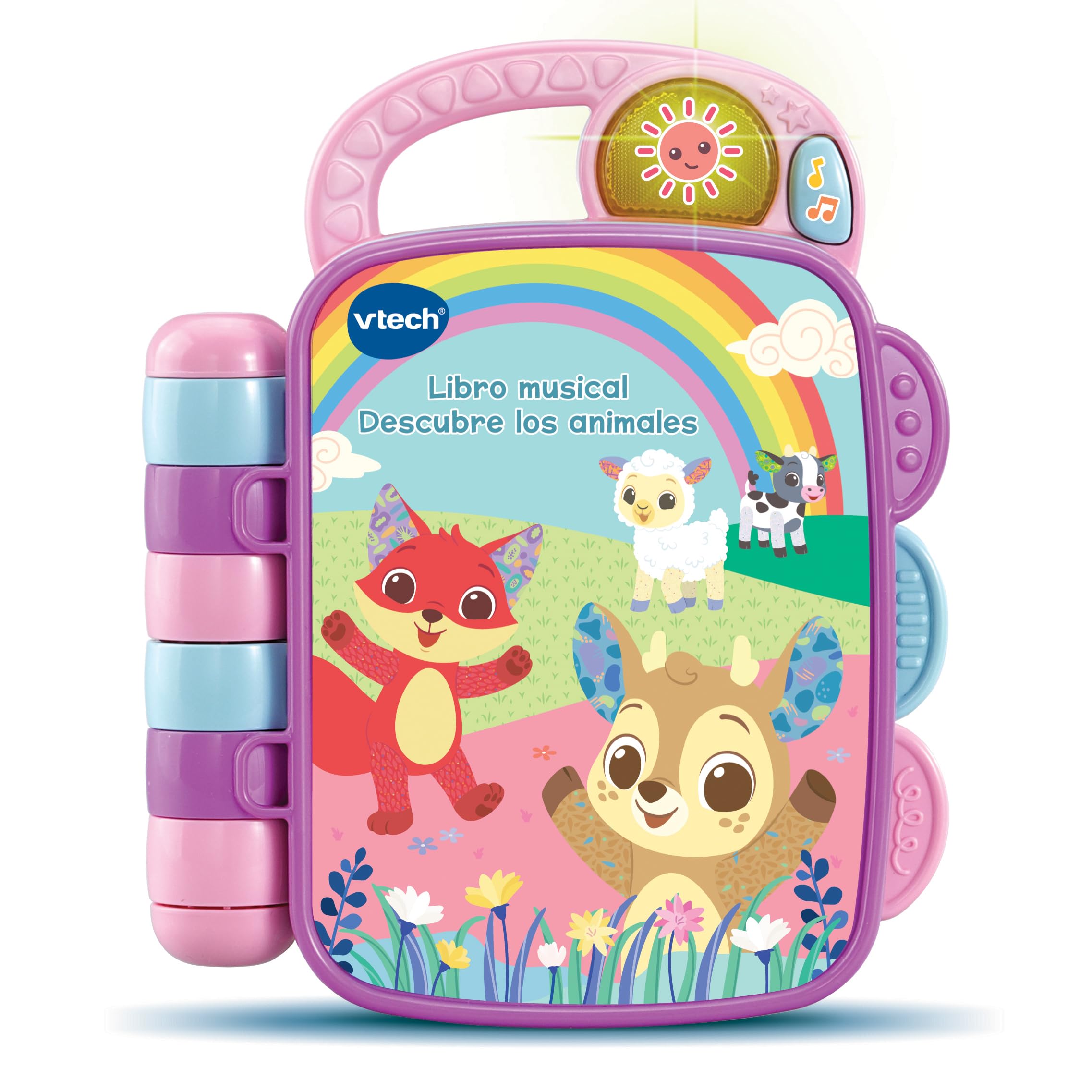 VTech-Baby Libro Musical Descubre los Animales, Libro Infantil para bebés +6 Meses, páginas interactivas, aprende el Clima, la Ropa, Animales, Colores, Versión ESP