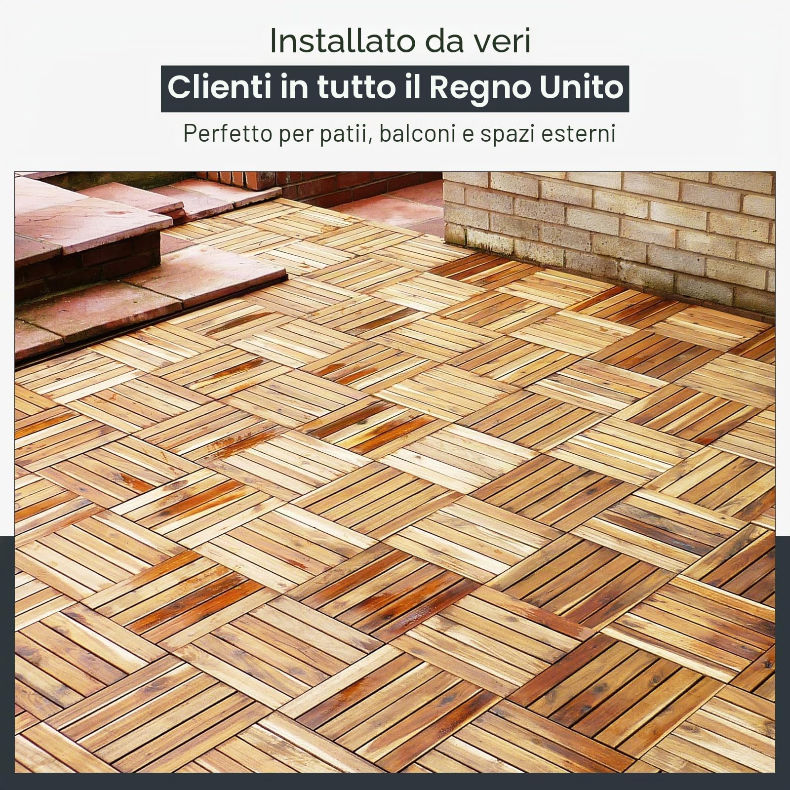 CLICK-DECK Le famose piastrelle Click-Deck in LEGNO MASSELLO per pavimenti esterni - Pavimenti per patio, balcone, terrazza, vasca idromassaggio (24x piastrelle per decking)