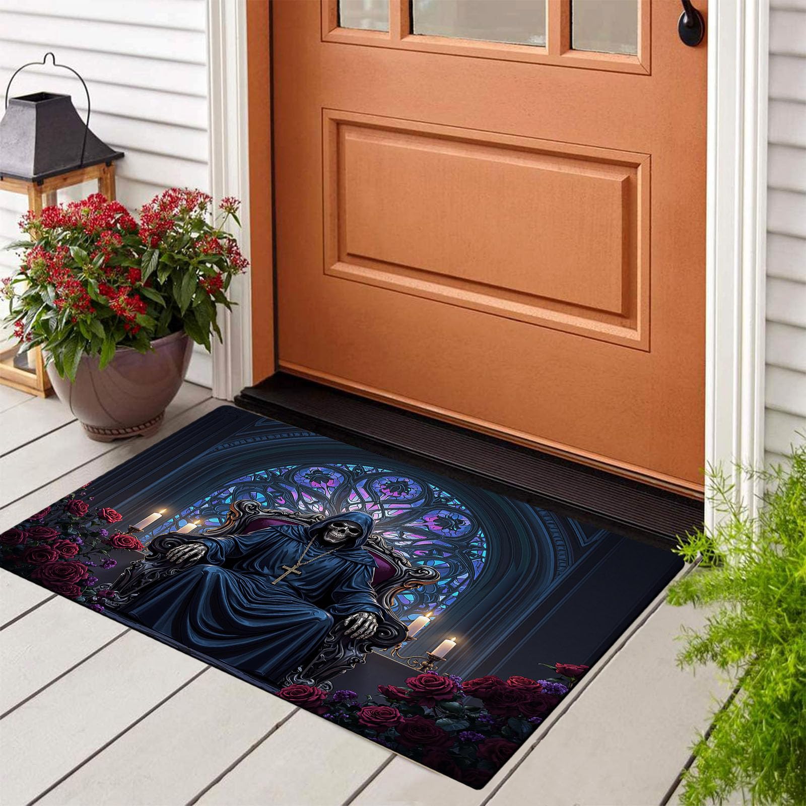 Tapis de porte résistant et doux au motif de crâne fantastique