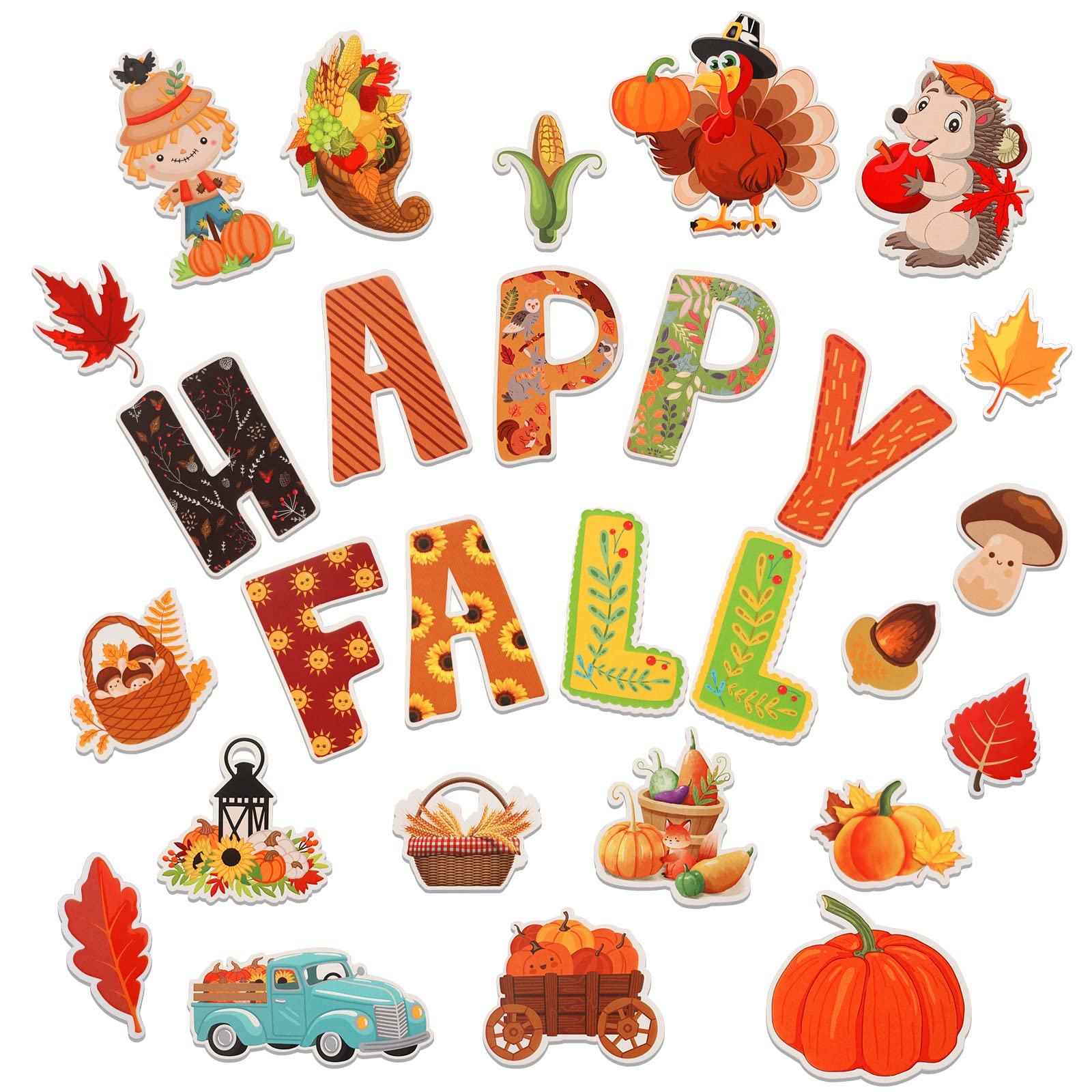 KINBOM 56 Piezas Stickers Otoño, Decoración Otoño con 100 Piezas de Pegamento Decoración Tema Otoño Recortes de Bricolaje para Decoraciones Fiestas Escolares Aula