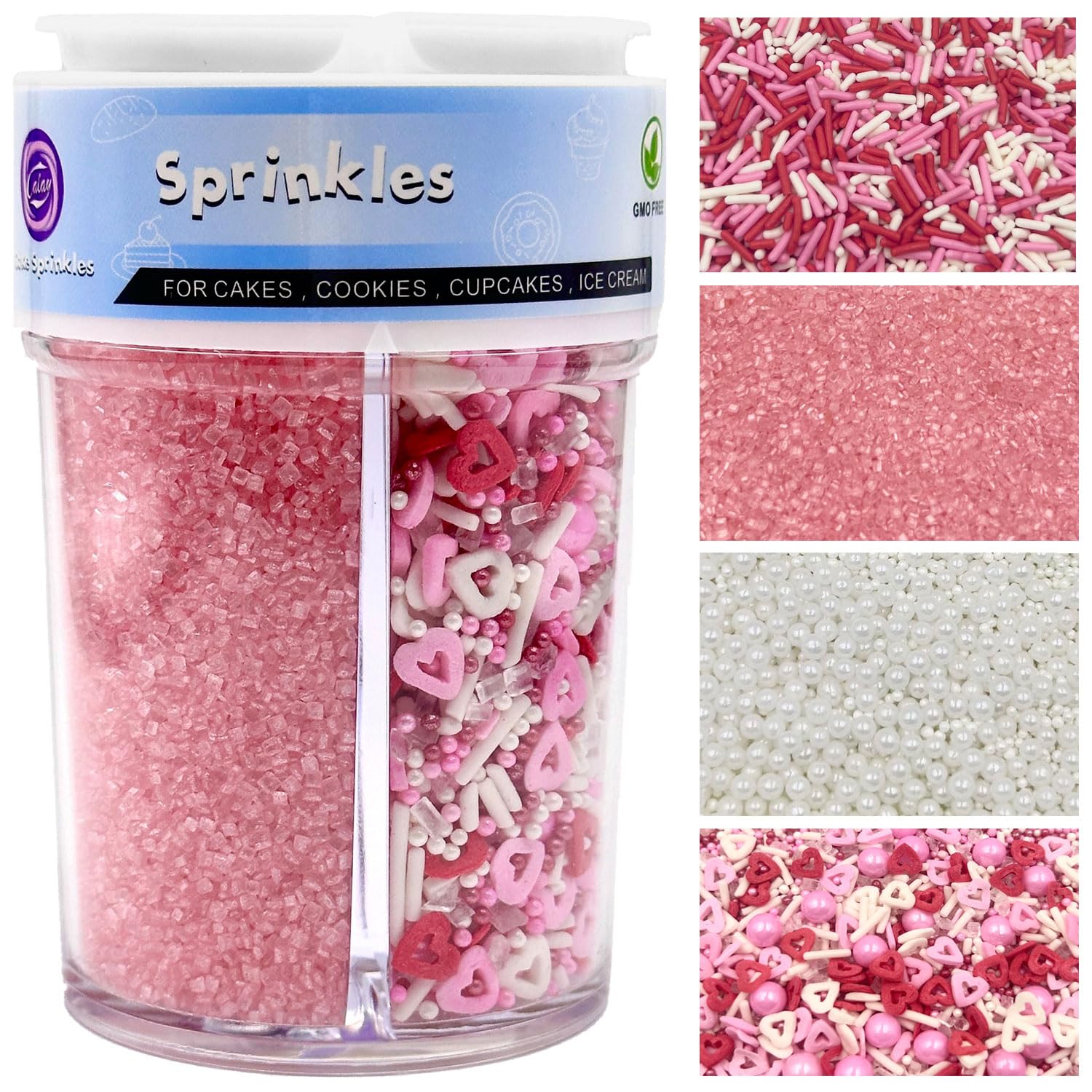 Valentines Sprinkles for Cake Decorating, 7oz Pink Heart Jimmies Pearl Sprinkles for Valentines Cookie Baking Cupcake Topping
