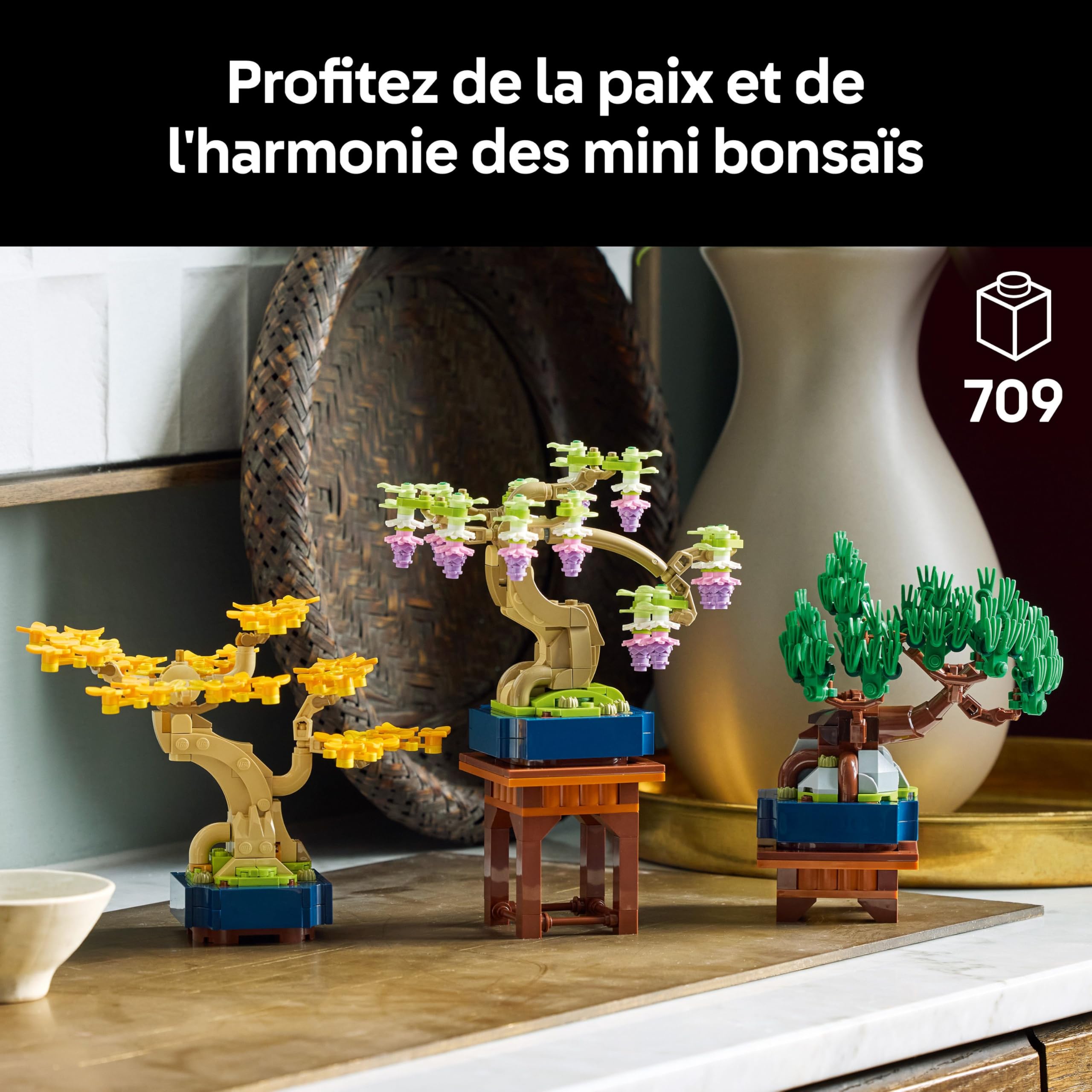 LEGO Botanicals Mini Bonsaïs - Set de Construction pour Adulte - 3 Plantes Artificielles avec Supports : Ginkgo, Pin Noir & Glycine - Maquette DYI pour Décoration Intérieure - Cadeau Original 10373