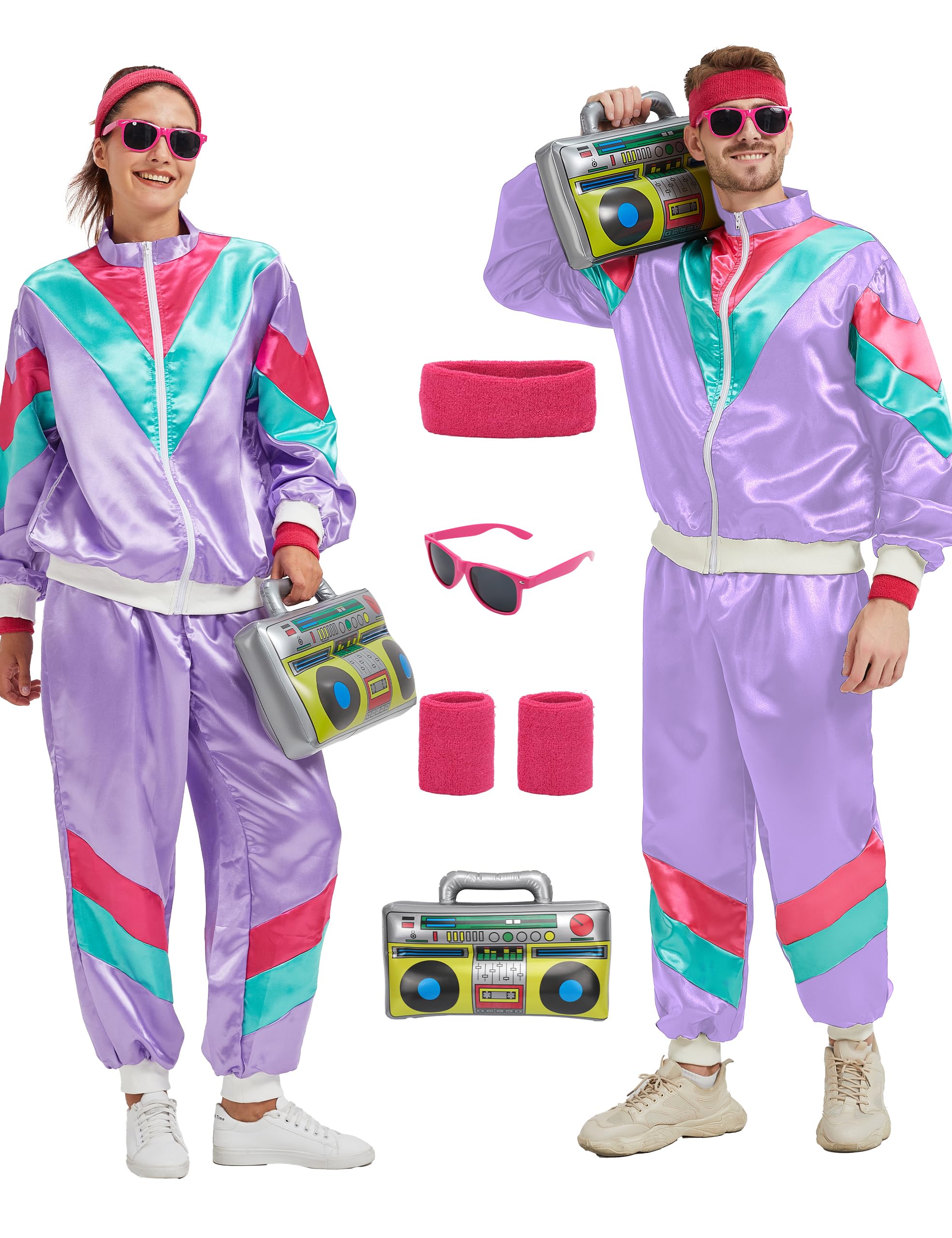 80s 90s Tracksuit for Men Women Retro Hip Hop Outfit Track Suit Windbreaker Set for Couples Costume