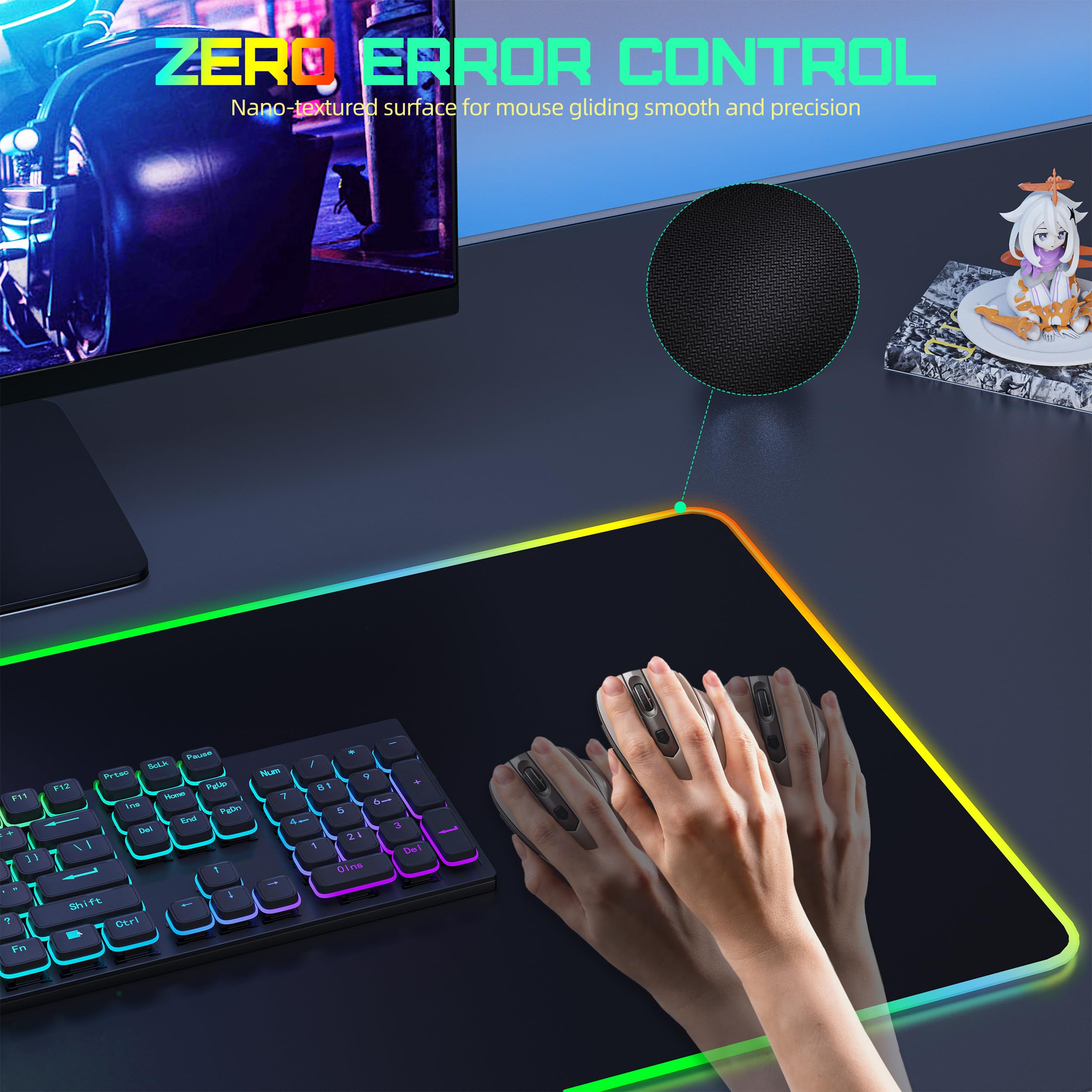 Alfombrilla de mouse RGB de carga inalámbrica para juegos, alfombrilla de mouse con carga rápida de 15 W, alfombrilla de mouse LED grande para juegos con 15 modos de luz, superficie ultrasuave