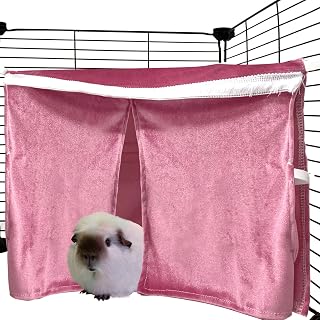 Guinea Pig Corner Hideout Fleece, Cage Decorations for Guinea Pigs, Ferrets, Chinchillas, Rats,Rabbit, Bunny & Other Small Animals Without Metal Fences(Pink)