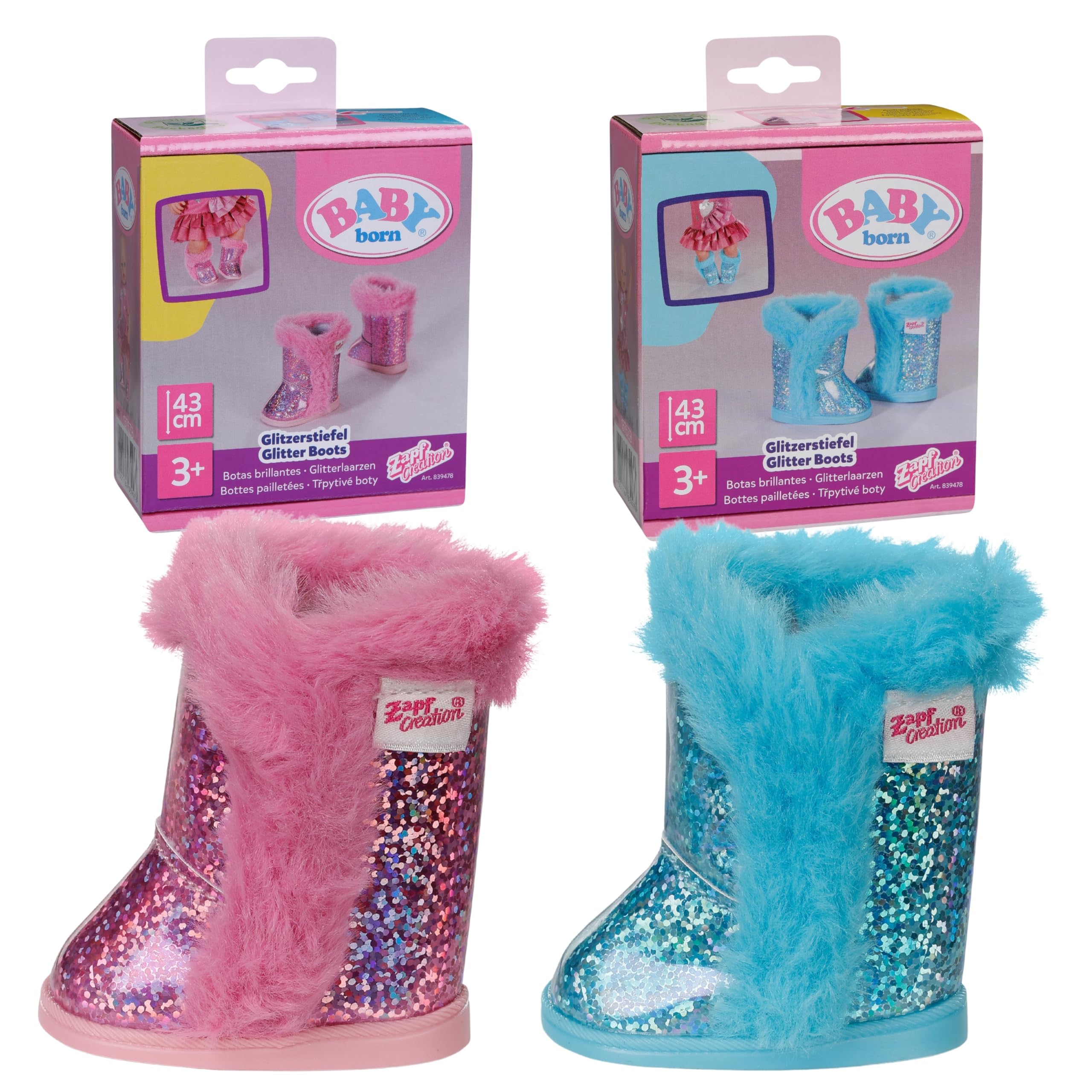 BABY born Stivaletti Glitter – 1 paio di scarpe per bambola in due design possibili – Selezione casuale del modello – Adatti a tutte le bambole da 43 cm – Accessorio per bambole di alta qualità