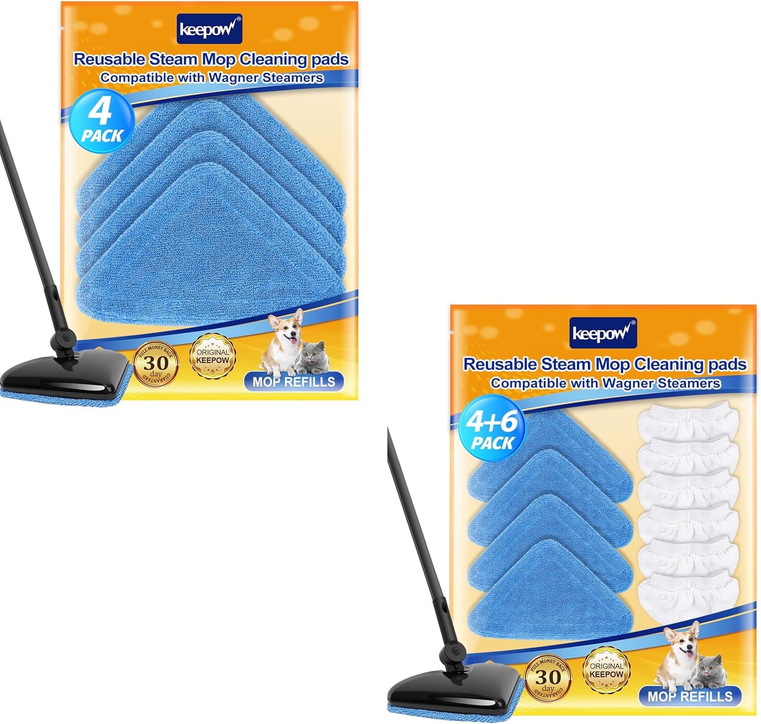 KEEPOW 4+10 Pack Reusable Steamer Mop Pads, Compatible with Wagner 905e, 915e and 925e Steamers(Mop is Not Included)